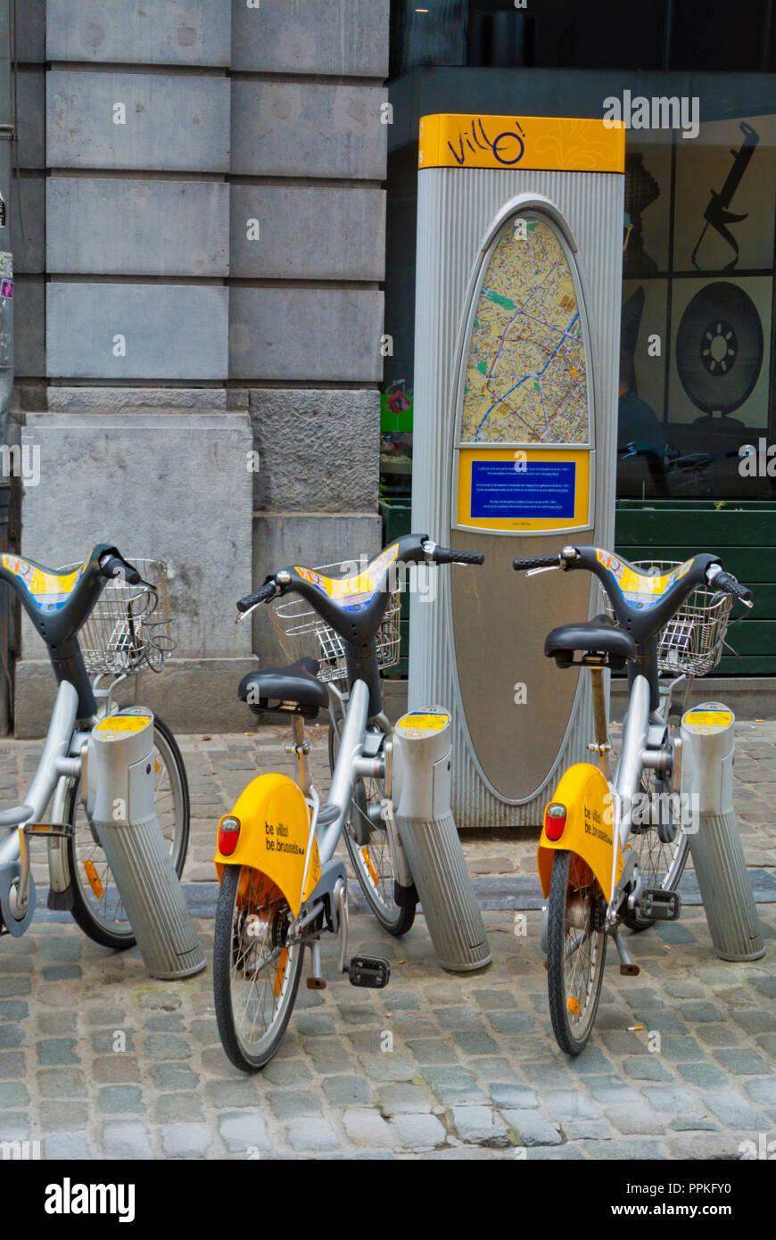 Villo, City Bike Rental Point, Brüssel, Belgien Stockfoto