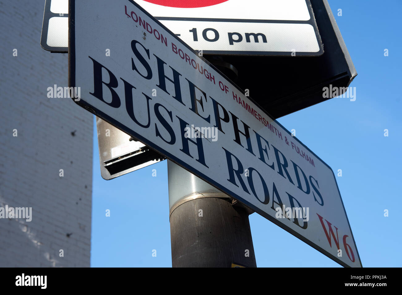 Shepherds Bush Road Sign Stockfoto