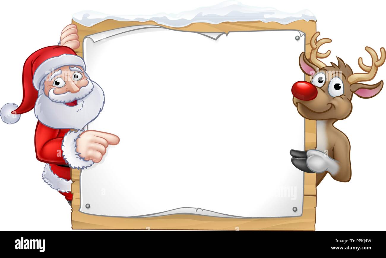 Weihnachtsmann und Rentier Weihnachten Cartoon Zeichen Stock