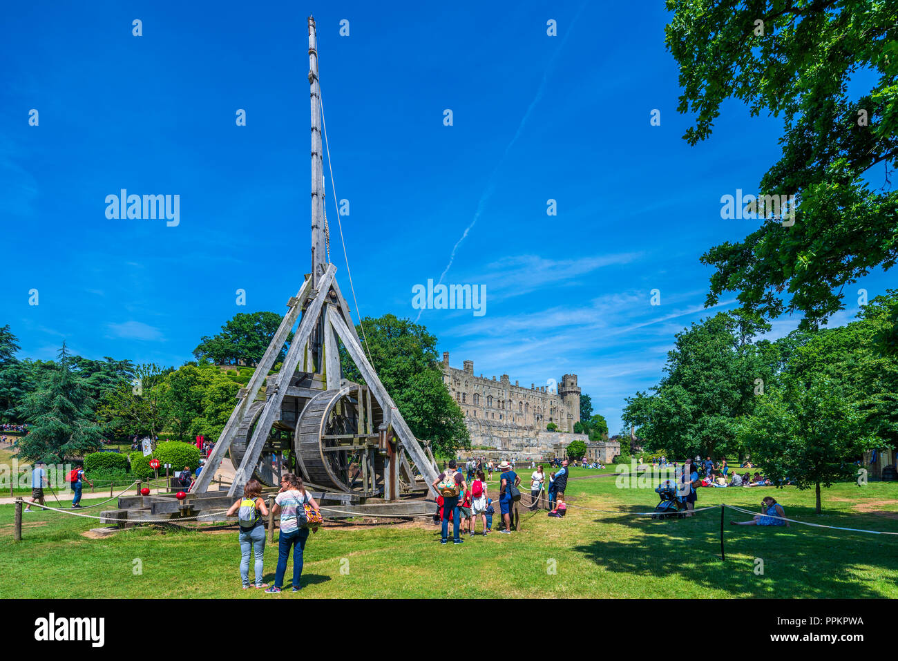 Trebuchet, Schloss Warwick, Warwickshire, West Midlands, England, Großbritannien, Europa Stockfoto