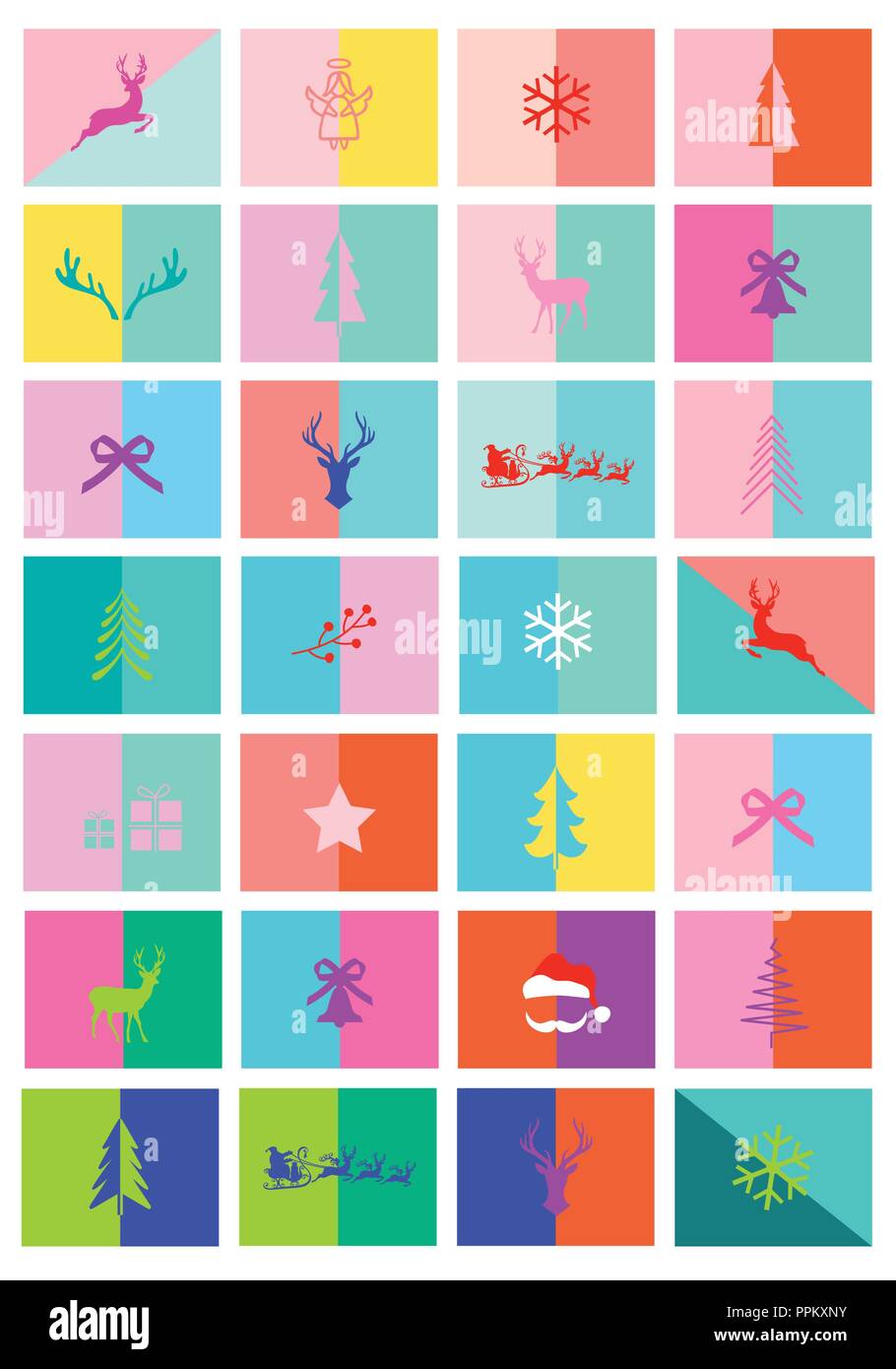 Weihnachtskarten, Adventskalender, 28 moderne und farbenfrohe Layout Vorlagen, von Vektor Grafik Design Elemente einstellen Stock Vektor
