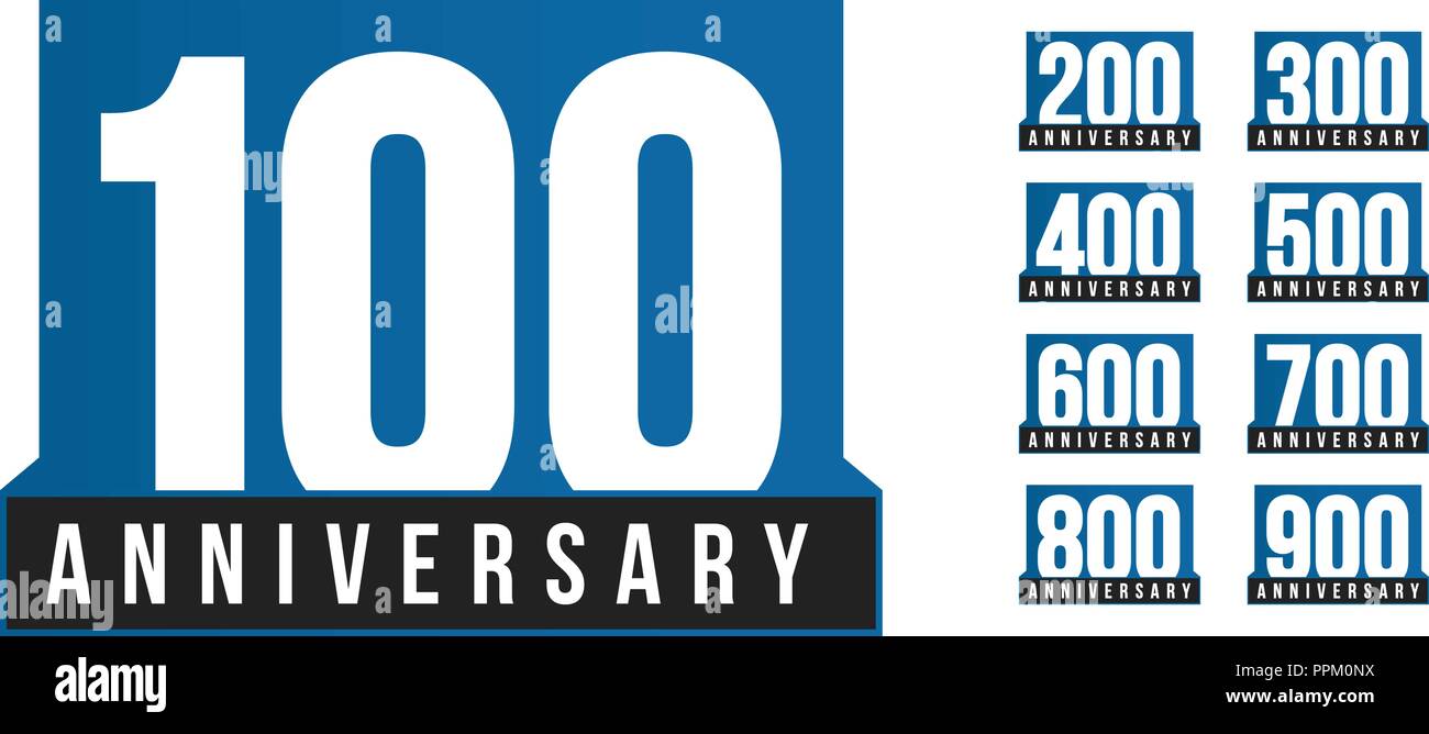 Jahrestag Vector Icons einstellen. Geburtstag logo Vorlage. Grußkarte desig Element. Einfaches Geschäft Jahrhundert Emblem. Blau strengen Stil. Isolierte Vector Illustration auf weißem Hintergrund. Stock Vektor