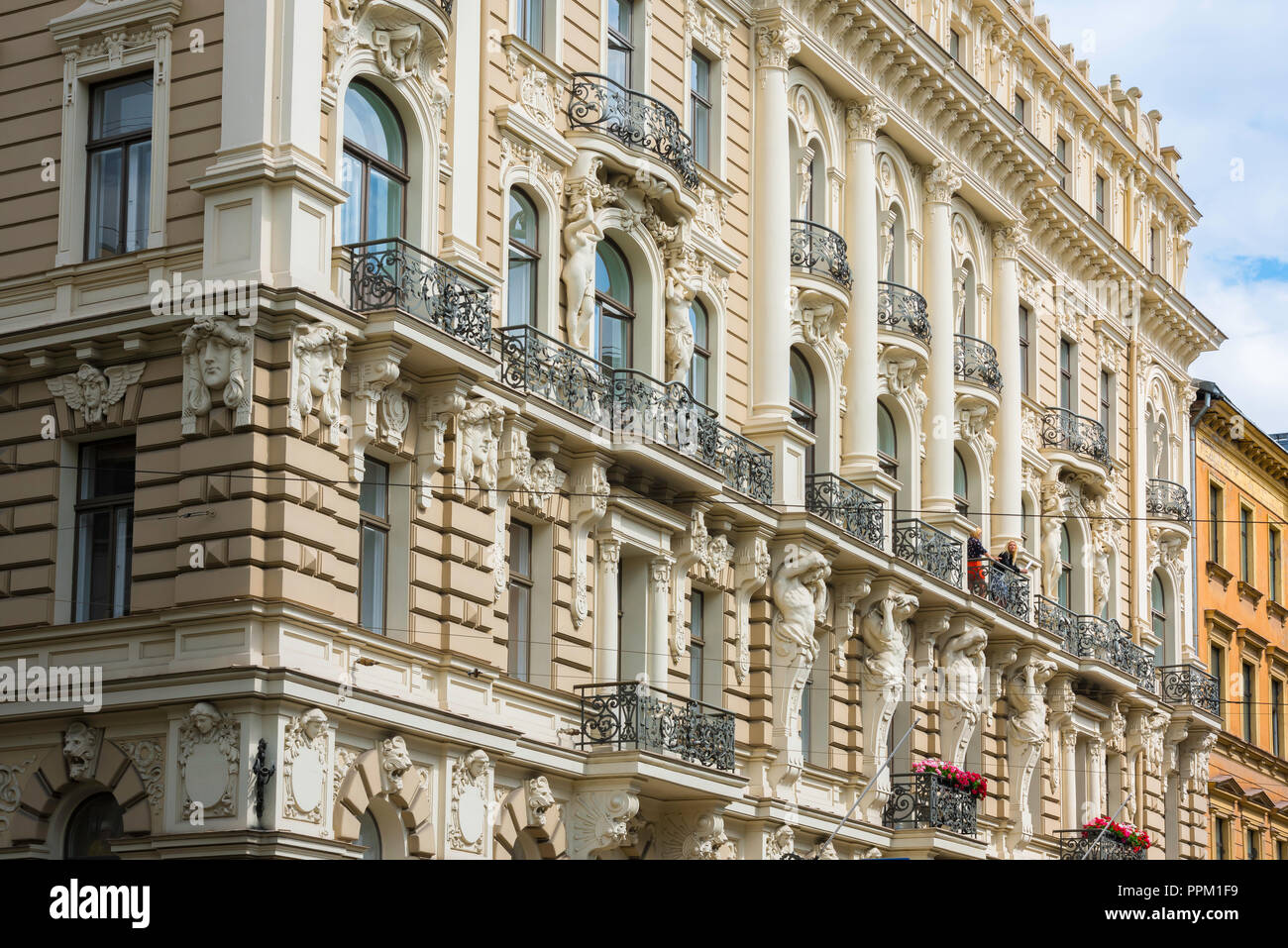 Jugendstil Riga, Blick auf eine reich verzierte Gebäude in Elizabetes Iela im Art Nouveau Stadtteil von Riga, Lettland. Stockfoto