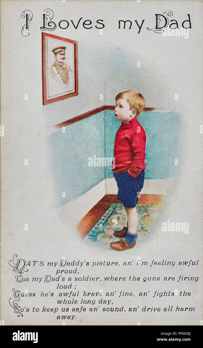 1. Weltkrieg Postkarte, "Ich liebt mein Vati' Stockfoto
