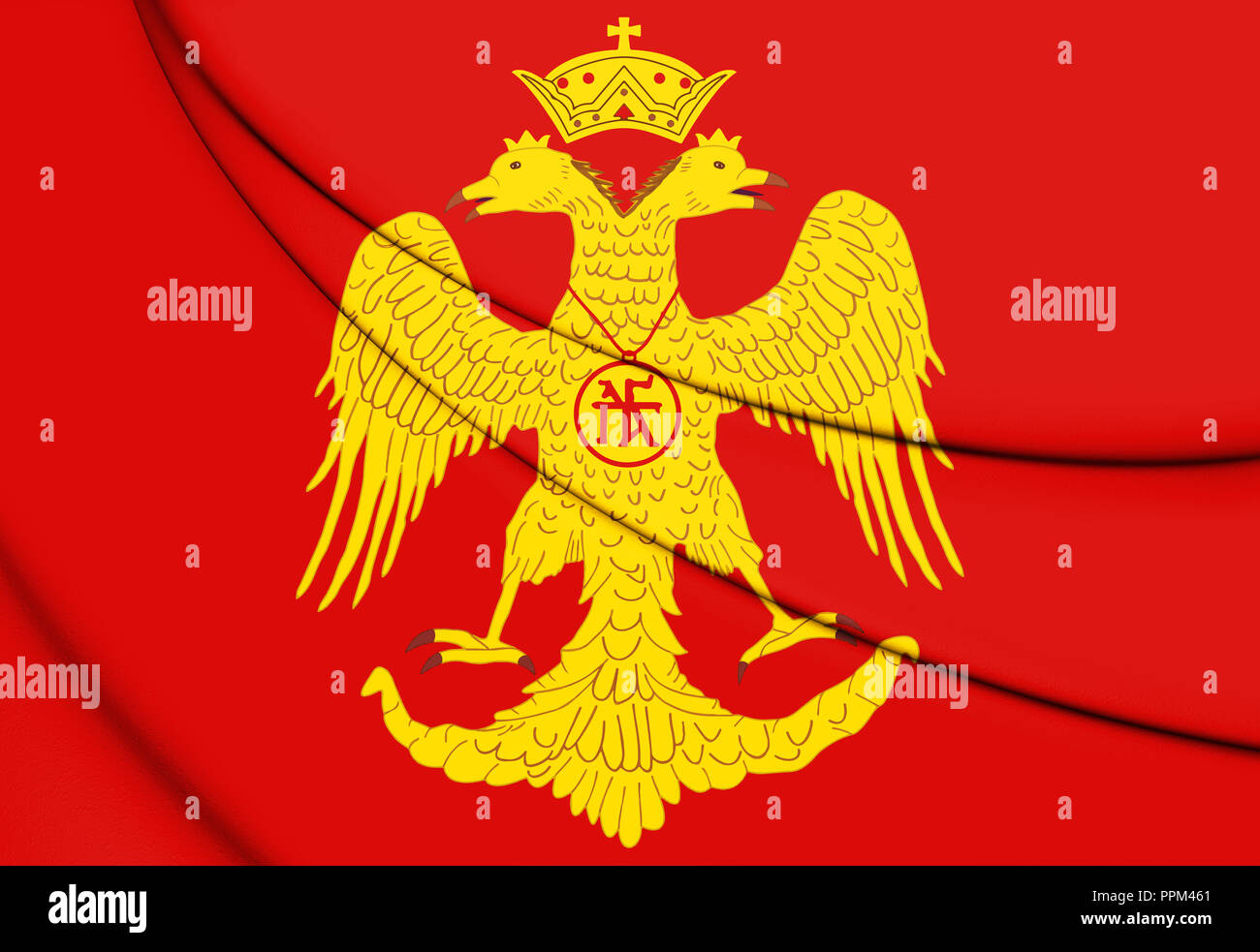 3D-Markierung der Dynastie der Palaiologen. Byzantinische Adler. 3D-Darstellung. Stockfoto