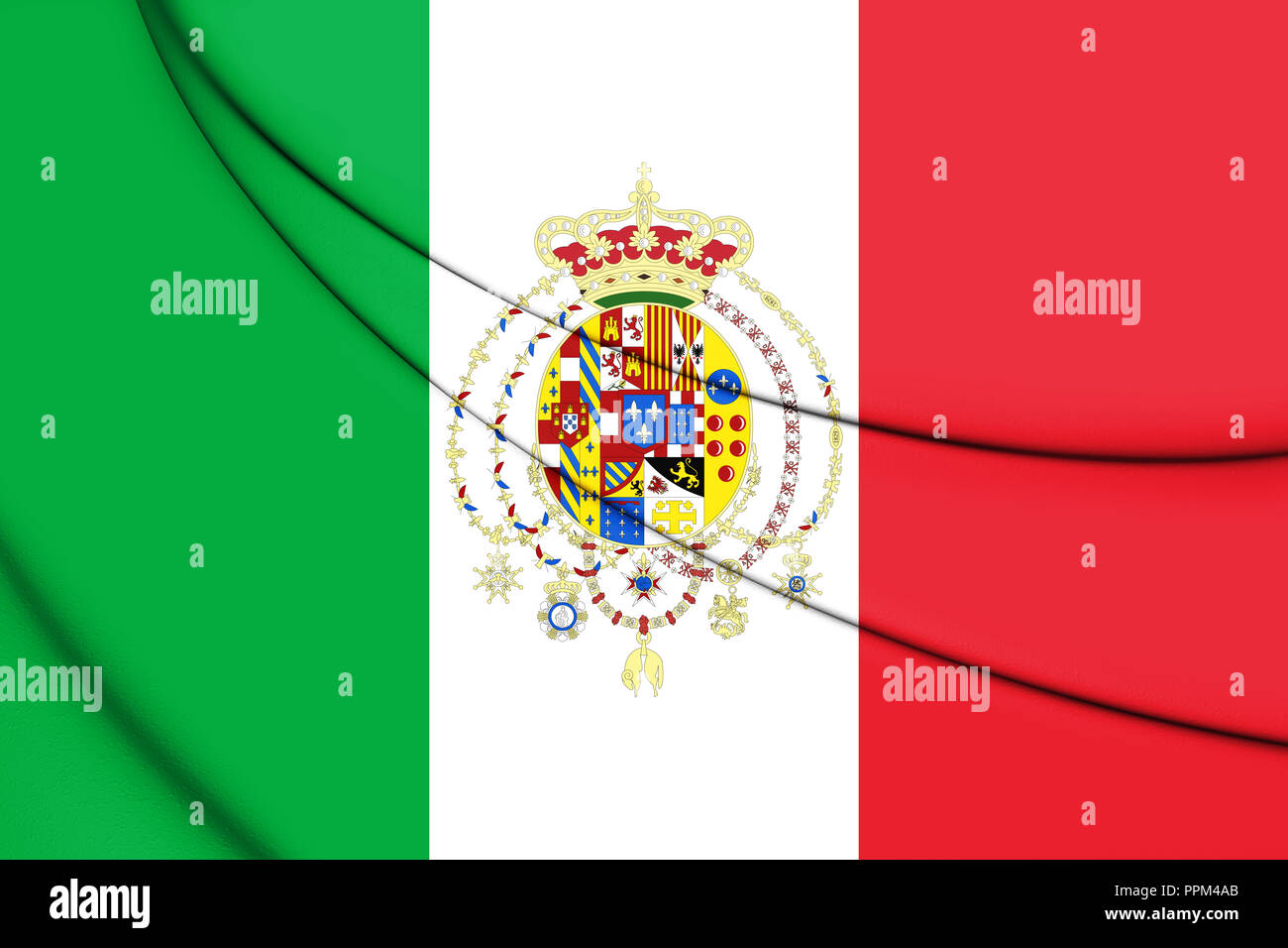 Königreich beider Sizilien Flagge (1860). 3D-Darstellung. Stockfoto