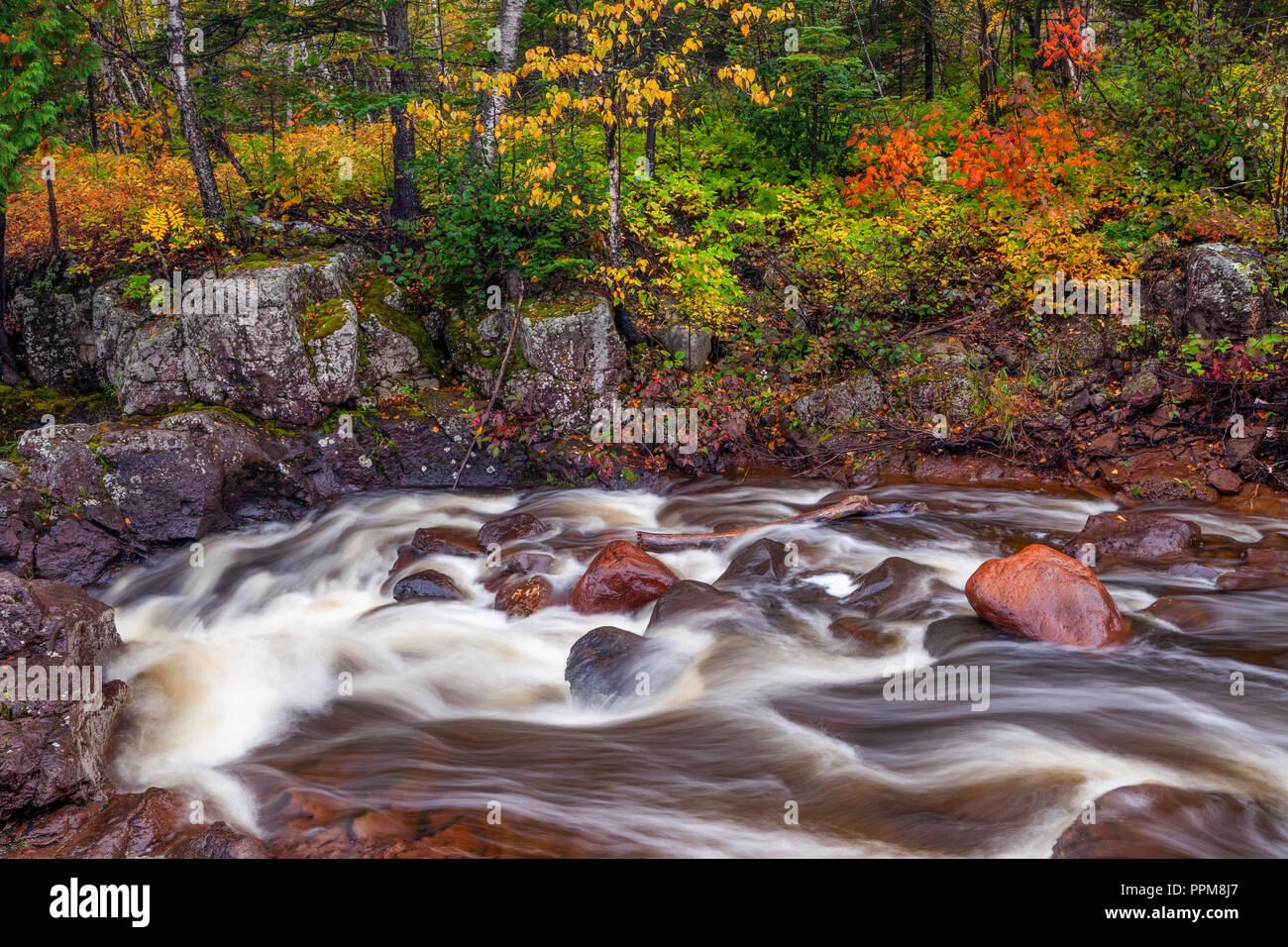 Herbst Farben entlang der beiden Island River Taconite Hafen, Minnesota Stockfoto