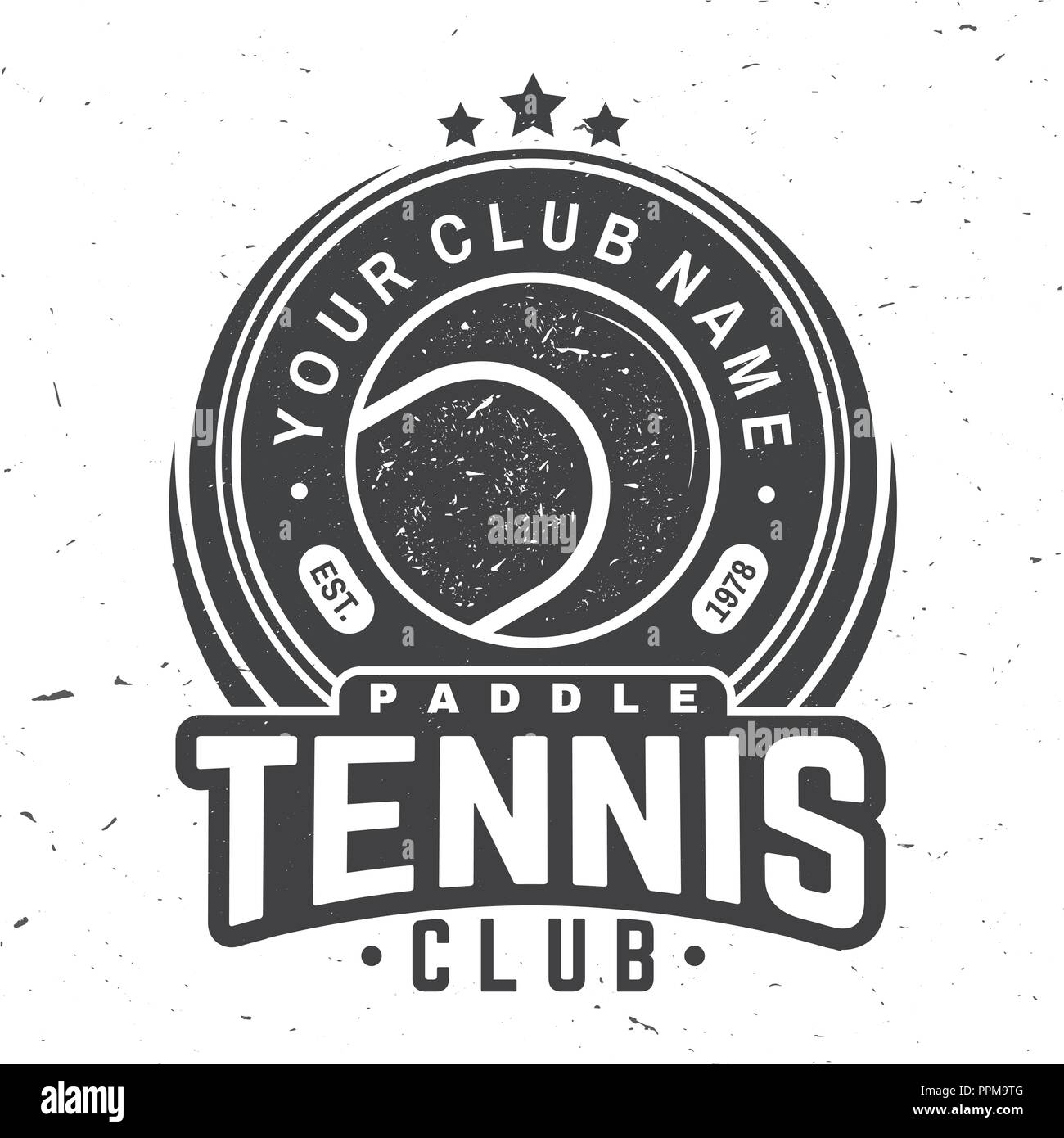 Paddle Tennis club Abzeichen, Emblem oder unterzeichnen. Vector Illustration. Konzept für T-Shirt, Druck, Stempel oder T-Stück. Vintage Typografie Design mit Paddle Tennis ball Silhouette. Stock Vektor