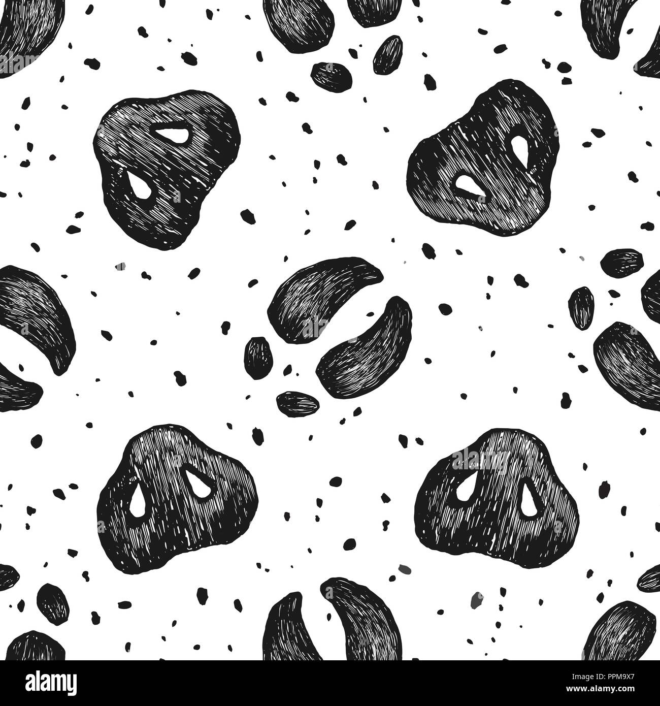 Nahtlose Muster mit Schweine Nase und Schwein klauen. Vector Illustration. Schwein Nase und Schwein Huf Hand gezeichnet Hintergrund. Stock Vektor