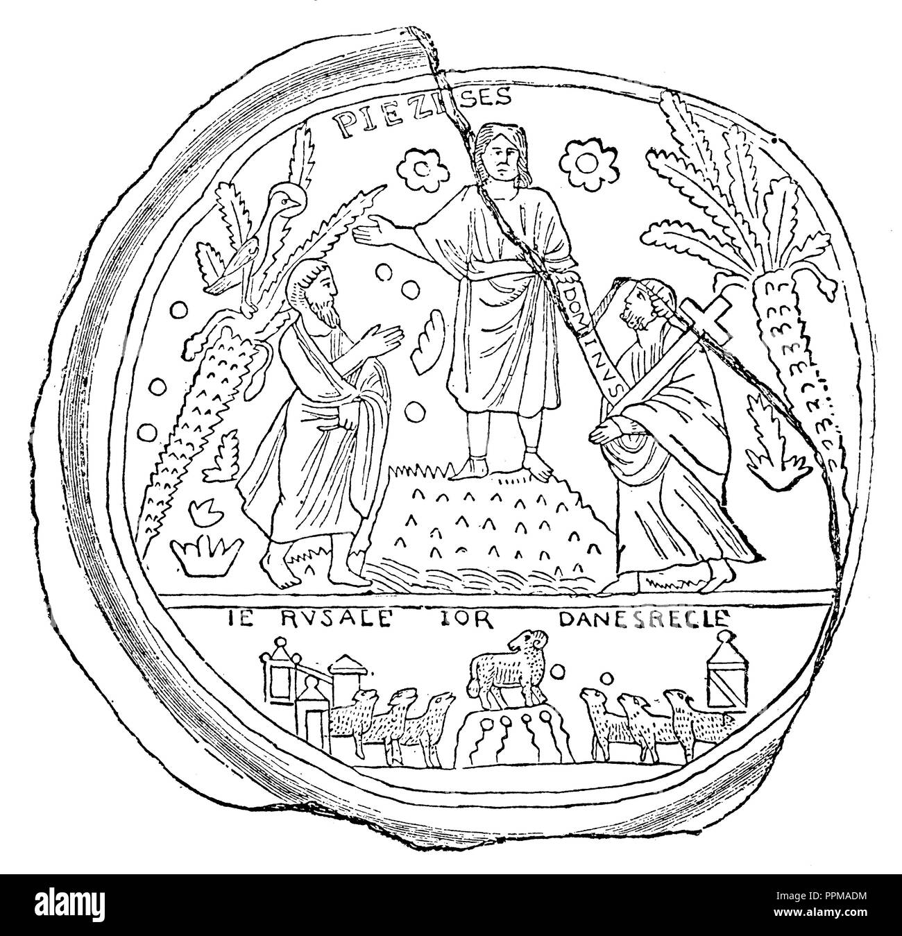 Apostel Paulus und Petrus. Bild auf einem gold Glas in der Vatikanischen Bibliothek. Nach De Rossi, 1885 Stockfoto