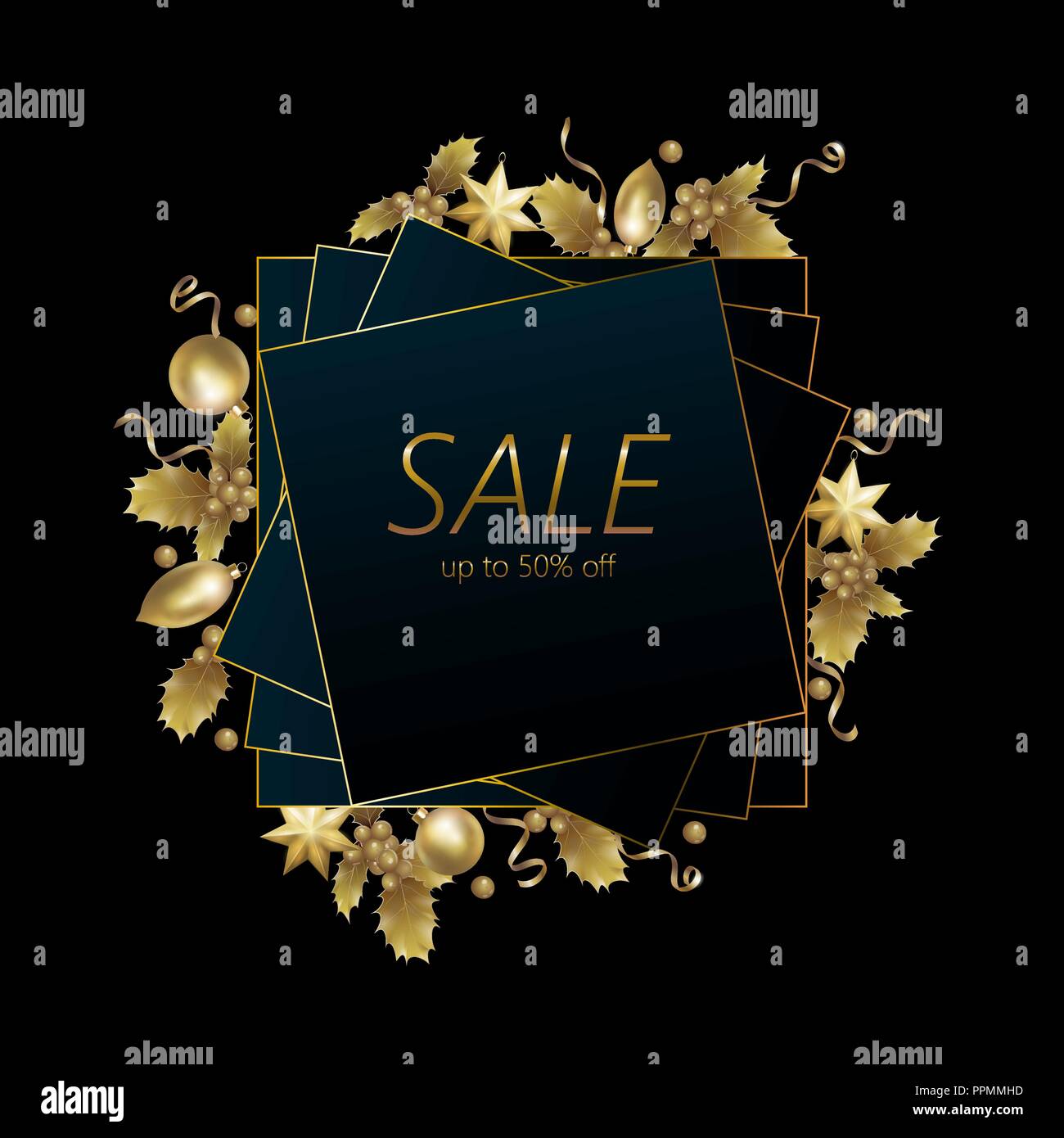 Neues Jahr Weißbuch material Verkauf Karte. Angebot Rabatt goldenen Schnitt Textur Weihnachtsbaum Gold Star. Business Marketing Promotion card Urlaub Blätter design template Vector Illustration Stock Vektor