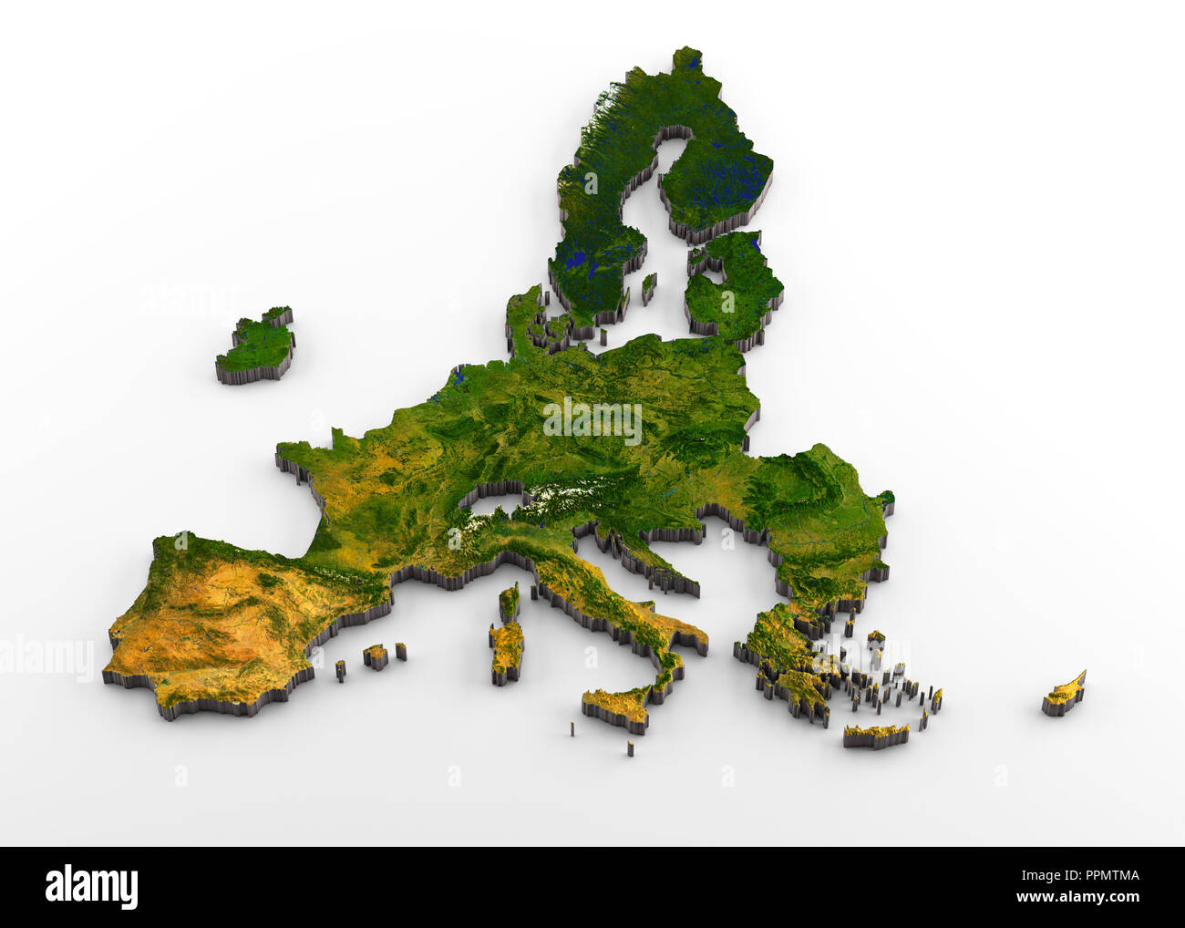 Europäische Union (post-Brexit) Physische 3D Karte mit Relief Stockfoto