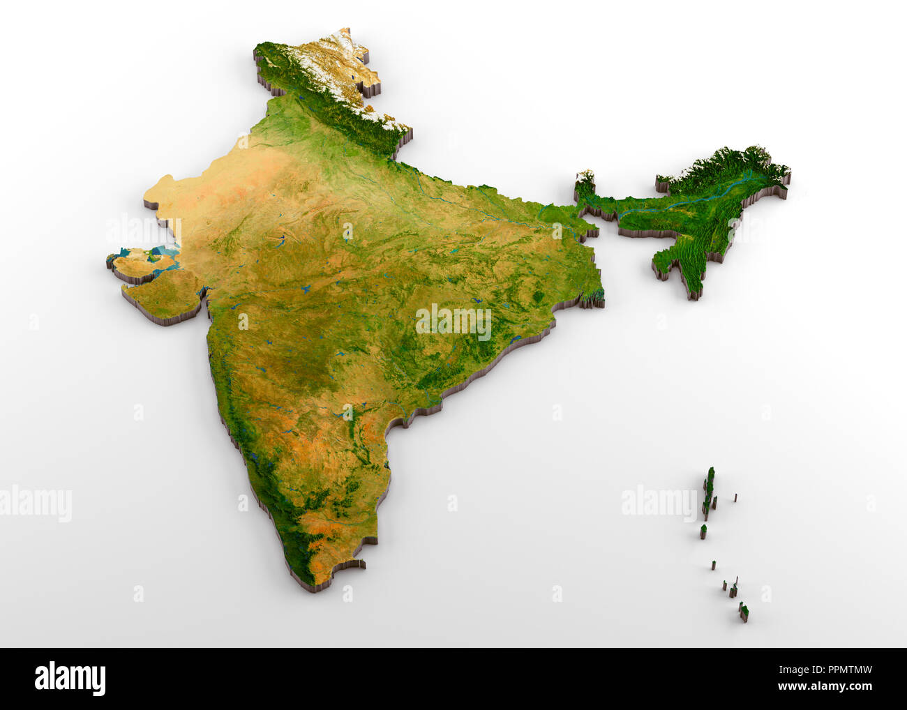 Indien Physikalische 3d Karte Mit Relief Stockfotografie Alamy