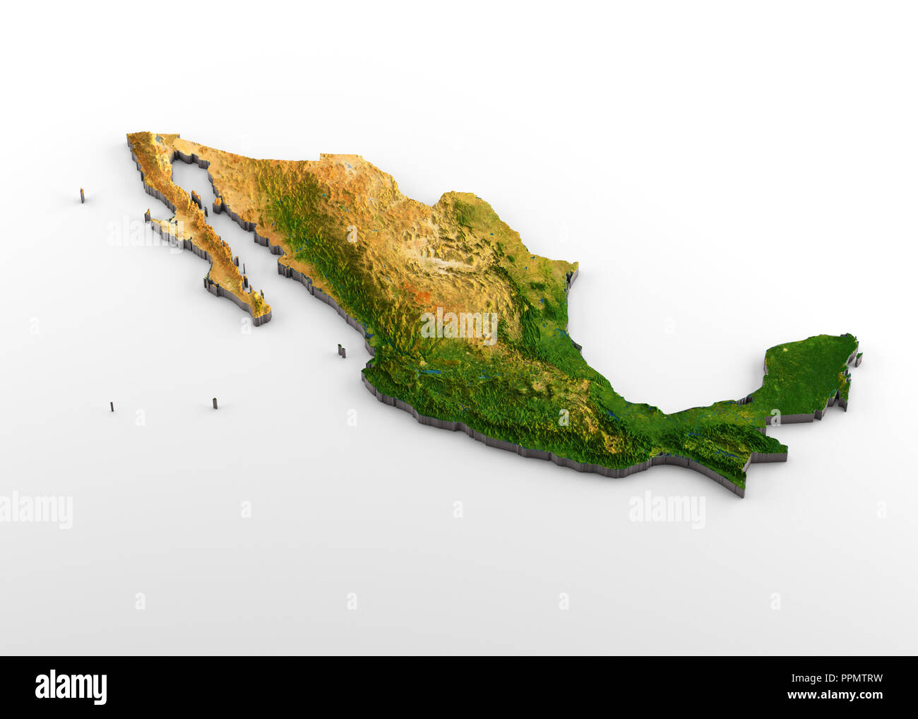 Mexiko Physische 3D Karte mit Relief Stockfoto