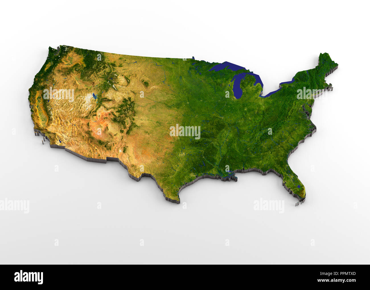 48 benachbarten Bundesstaaten der USA Physische 3D Karte mit Relief Stockfoto