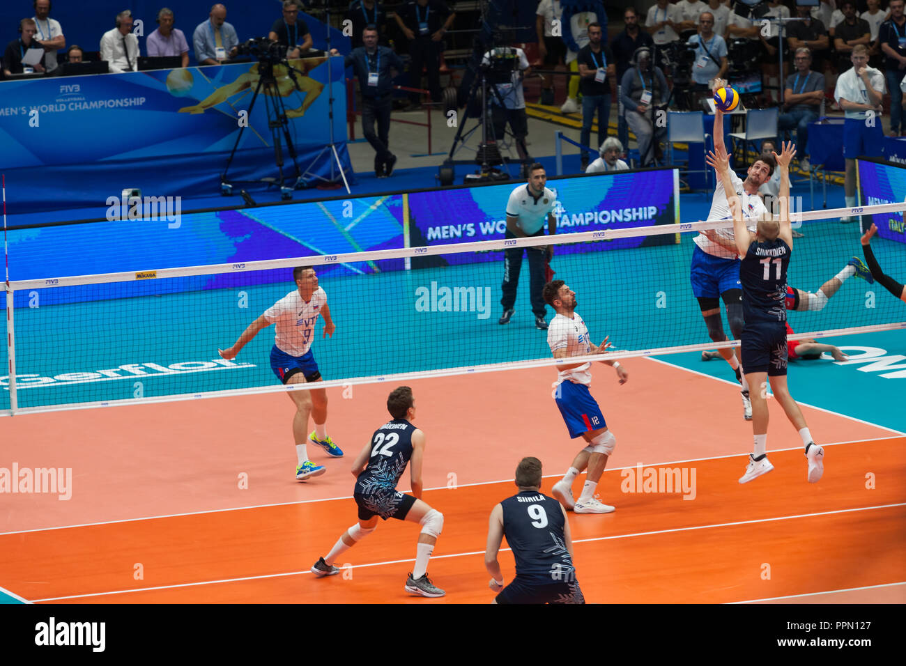 Mailand (Italien), 23. September 2018: Match Russland vs Finnland bei der fivb Volleyball-WM der Männer 2018. Stockfoto
