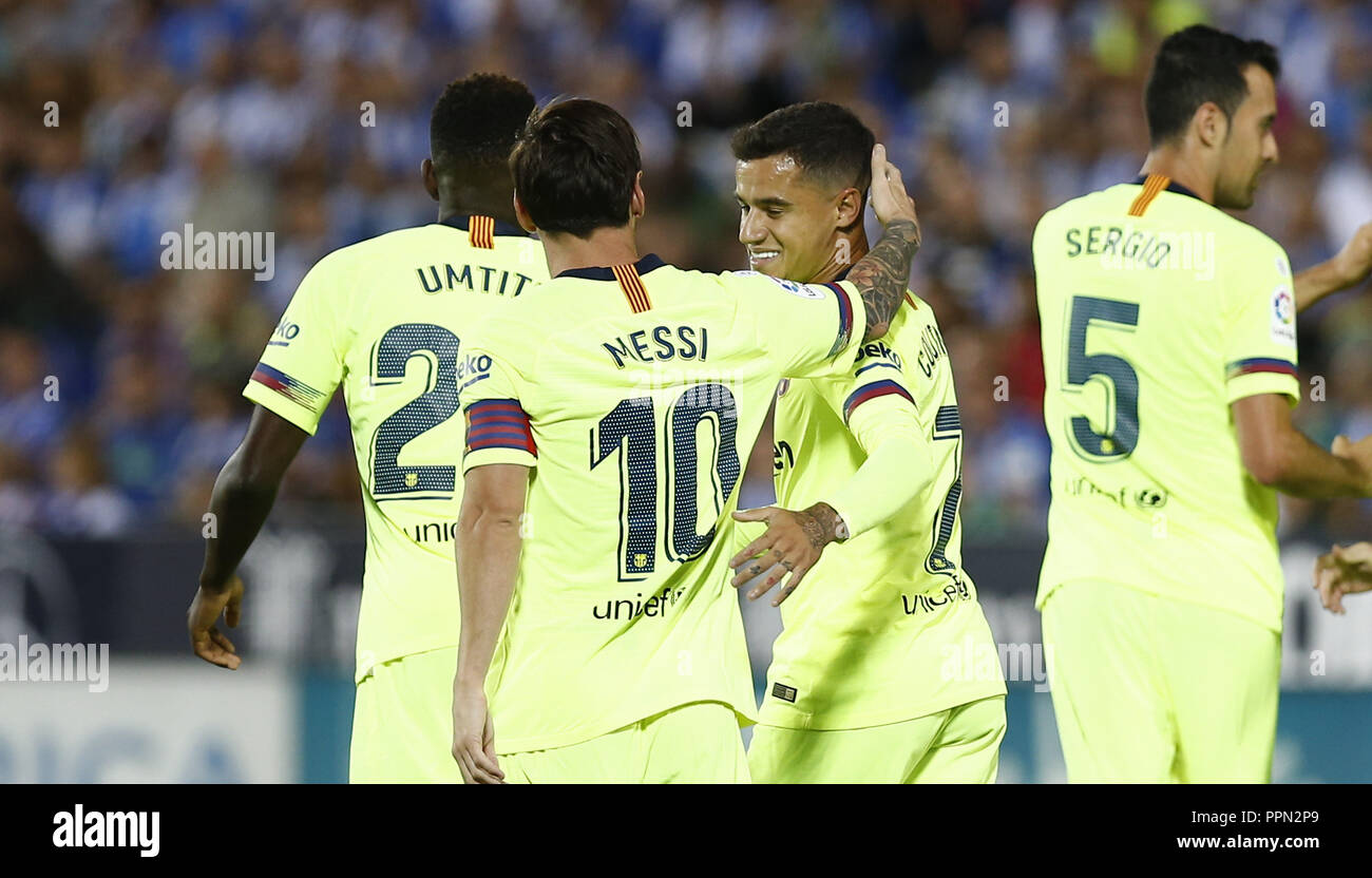 Leganes, Madrid, Spanien. 26 Sep, 2018. Coutinho Correia (FC Barcelona) gesehen Feiern während des Spiels. La Liga Match zwischen CD Leganes und FC Barcelona im Butarque Stadion. Credit: Manu Reino/SOPA Images/ZUMA Draht/Alamy leben Nachrichten Stockfoto