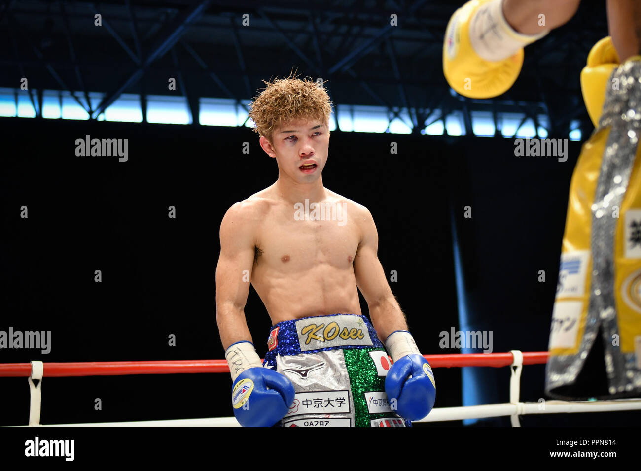 Nagoya, Aichi, Japan. 24 Sep, 2018. Kosei Tanaka (JPN) Boxen: Kosei Tanaka aus Japan während der zwölften Runde der WBO Fliegengewicht Titelzeitraum bei Takeda Teva Ozean Arena in Nagoya, Aichi, Japan. Credit: Hiroaki Yamaguchi/LBA/Alamy leben Nachrichten Stockfoto