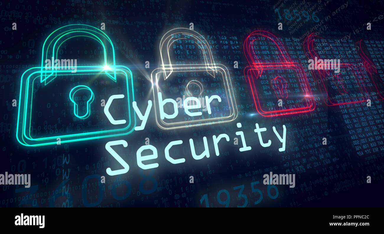 Cyber Security und Sicherheit im Internet. Rot und Grün die Schlösser der digitalen Hintergrund. Stockfoto
