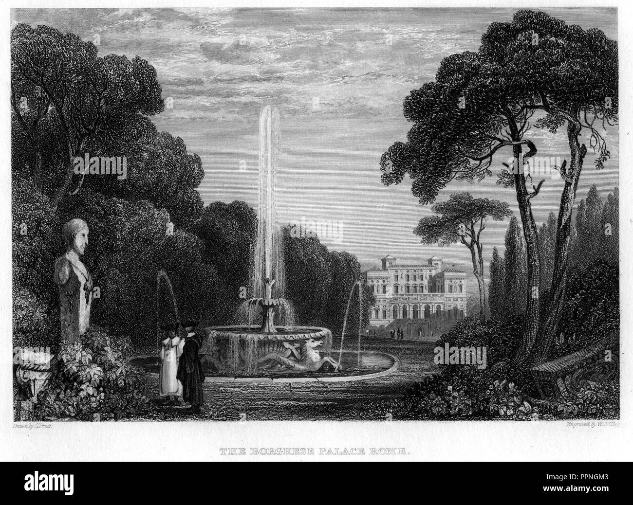 Borghese Palace Rom Stich von William Miller nach S Prout. Stockfoto