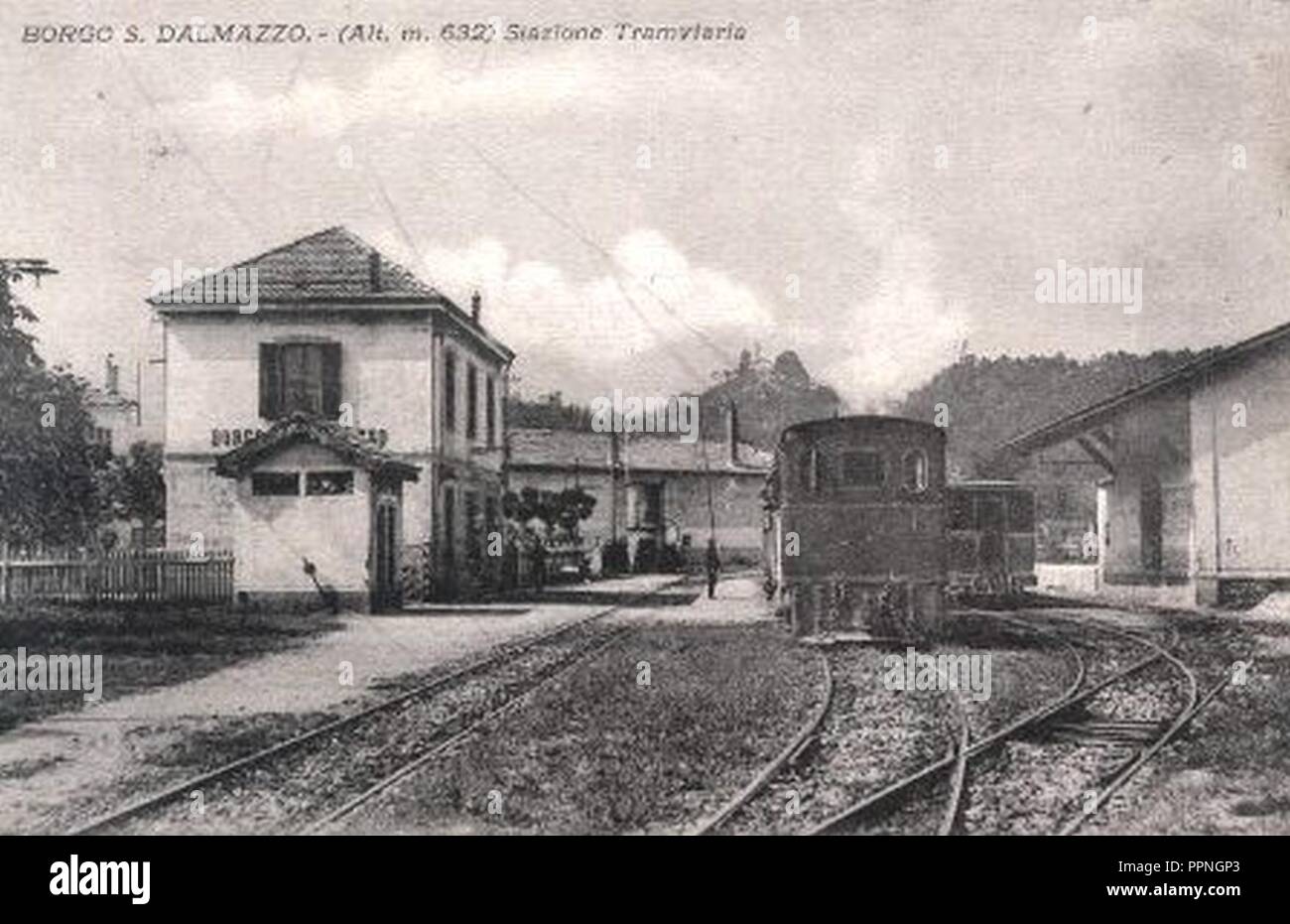 Borgo San Dalmazzo tram station. Stockfoto