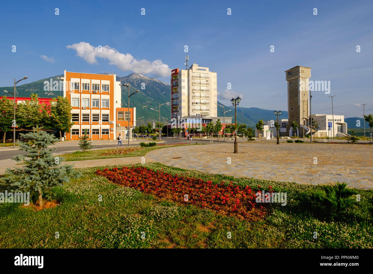Sheshi Skenderbej und Historisches Museum, Kukes Kukes, Quk, Albanien Stockfoto
