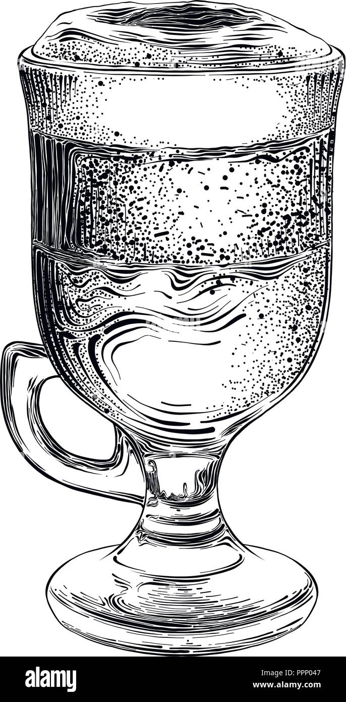 Hand gezeichnete Skizze von Latte in schwarz auf weißem Hintergrund. Detaillierte Vintage Style Zeichnung. Abbildung: Für Plakate und Drucken Stock Vektor
