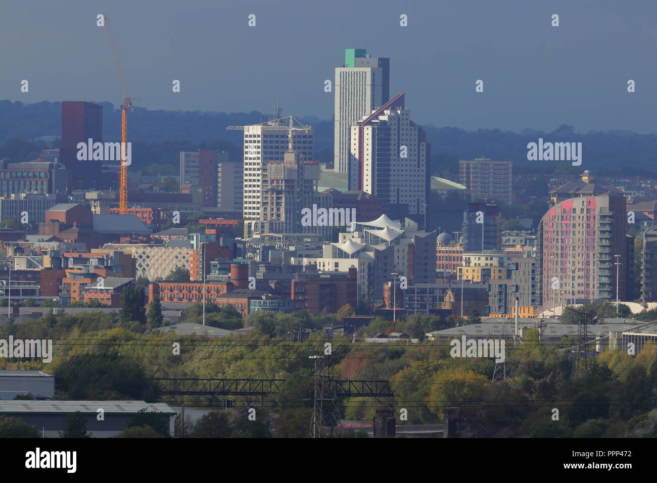 Leeds City Centre Skyline gesehen von Rothwell, West Yorkshire Stockfoto