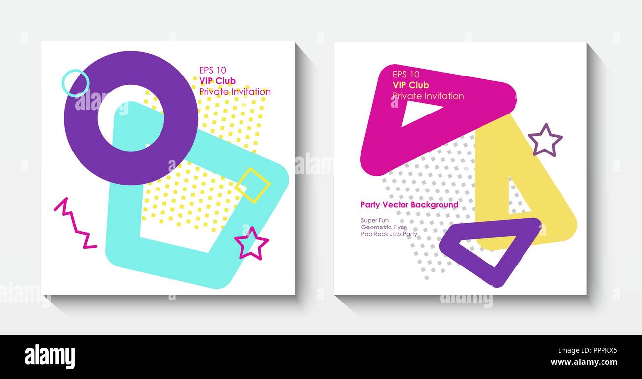 Vektor geometrische Postkarte Vorlagen im Pop Art Stil Stock Vektor
