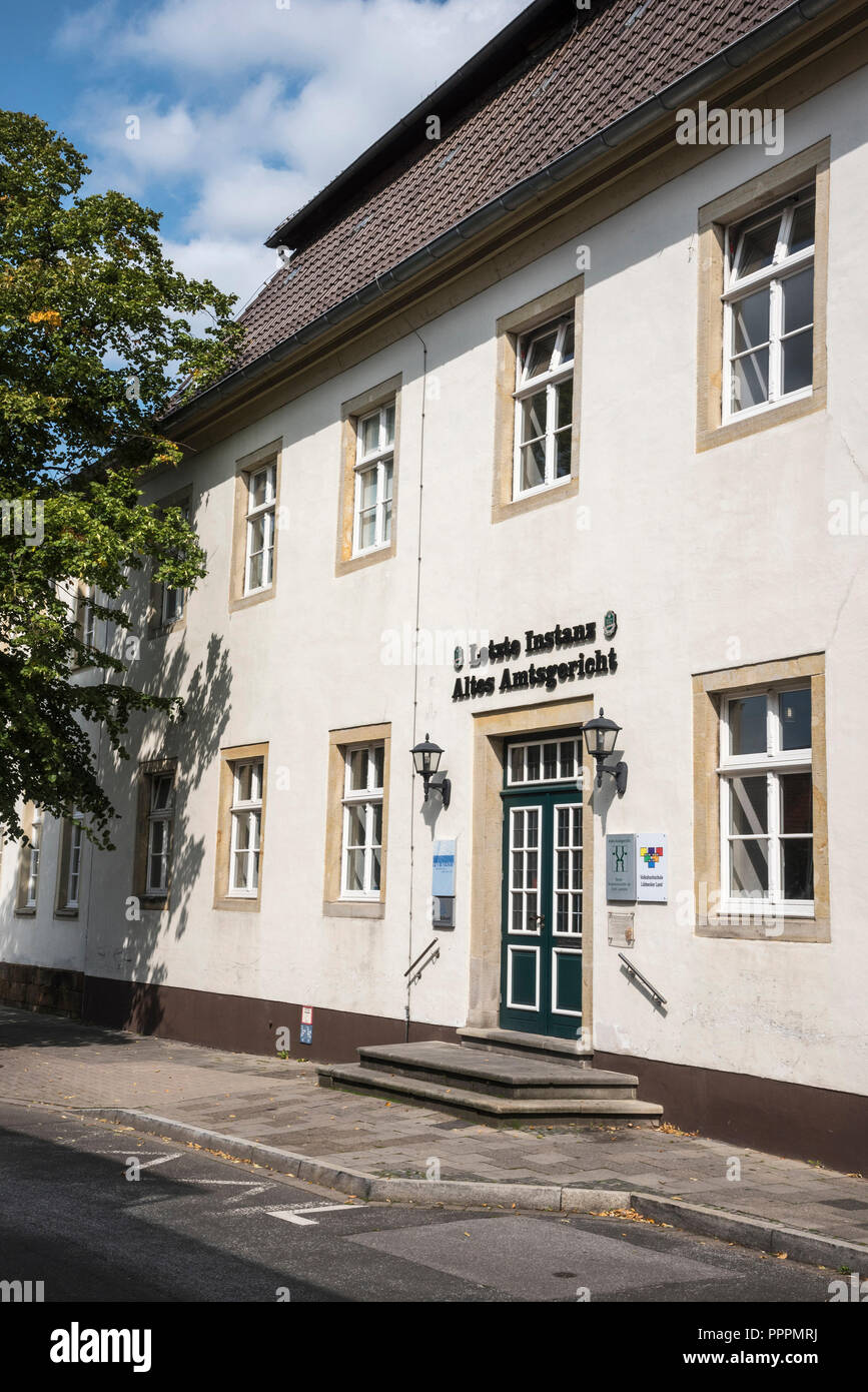 Altes Amtsgericht, Lübbecke, Minden-Luebbecke, Minden, Ostwestfalen-Lippe, Nordrhein-Westfalen, Deutschland Stockfoto