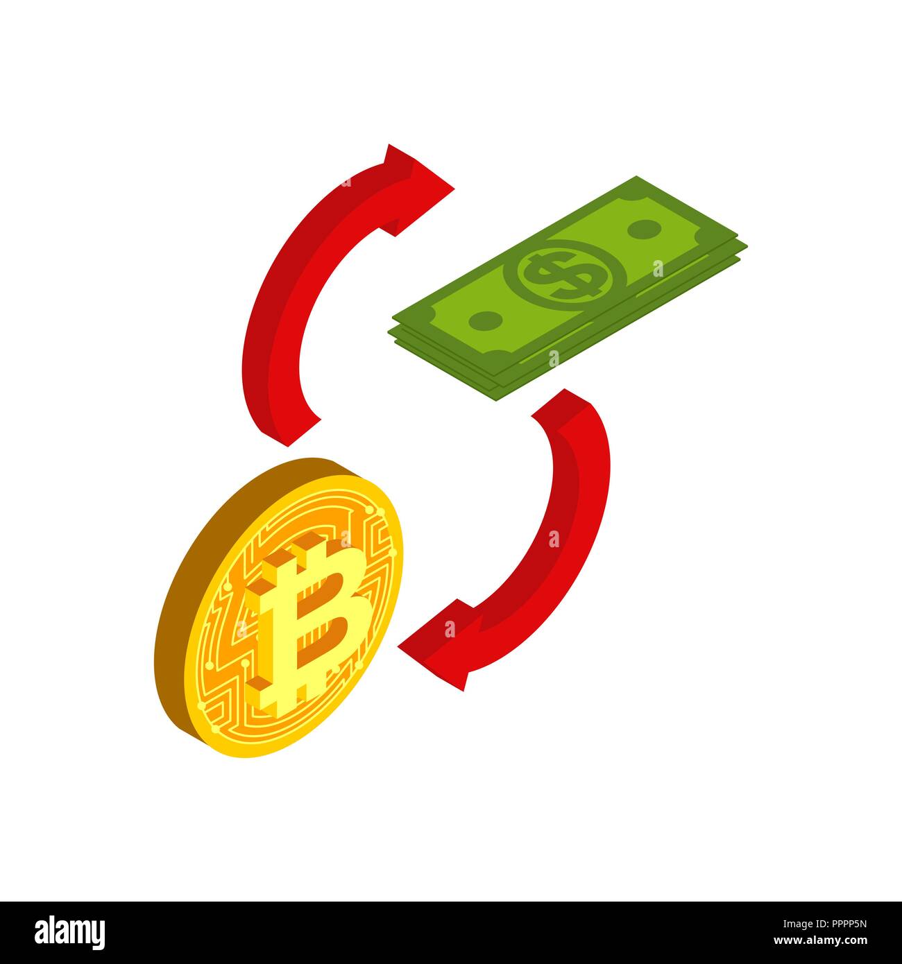 Exchange Bitcoin für Geld. Dollar und Crypto Währung. Die finanziellen  Beziehungen. Kaufen und Verkaufen Währung. Vector Illustration  Stock-Vektorgrafik - Alamy