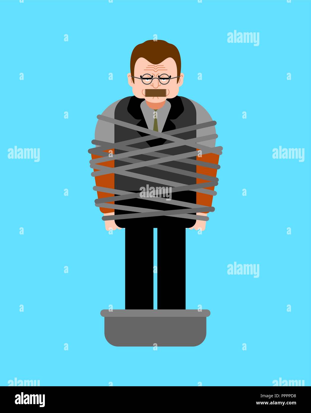 Mafia zum Opfer. Mann gebunden mit Seil Zement Schuhe. Becken mit Beton. gangster Beute Stock Vektor