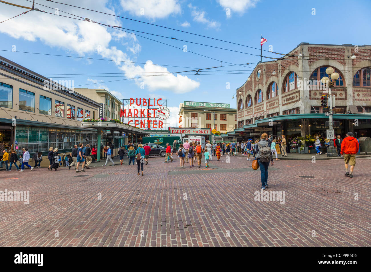 Pike Place Market in Seattle Washington eine der ältesten kontinuierlich betriebenen Märkte öffentliche Landwirte in den Vereinigten Staaten Stockfoto