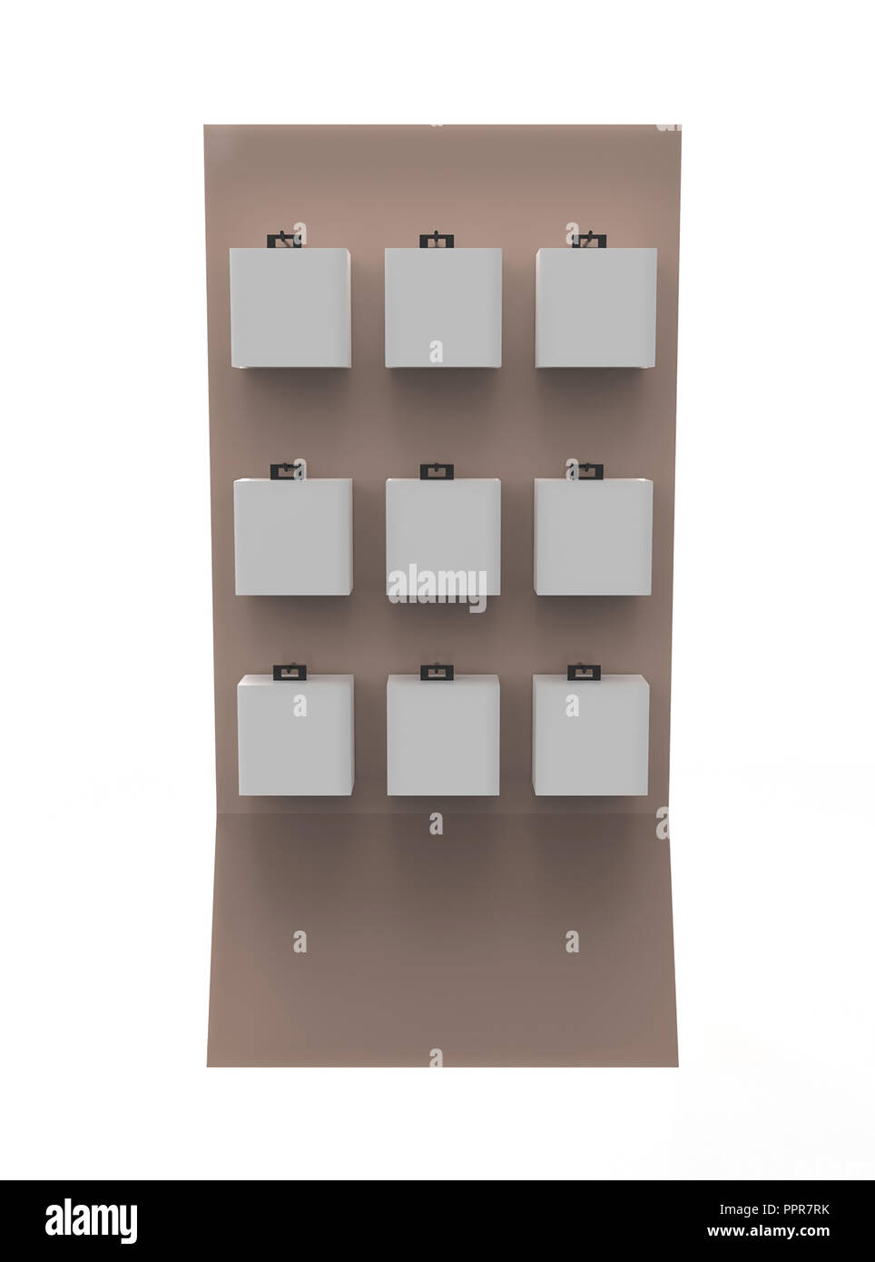 Telefon Zubehör Ständer, retail Display stand mit Haken für Produkt-, Anzeige steht auf weißem Hintergrund. 3D-Darstellung Stockfoto