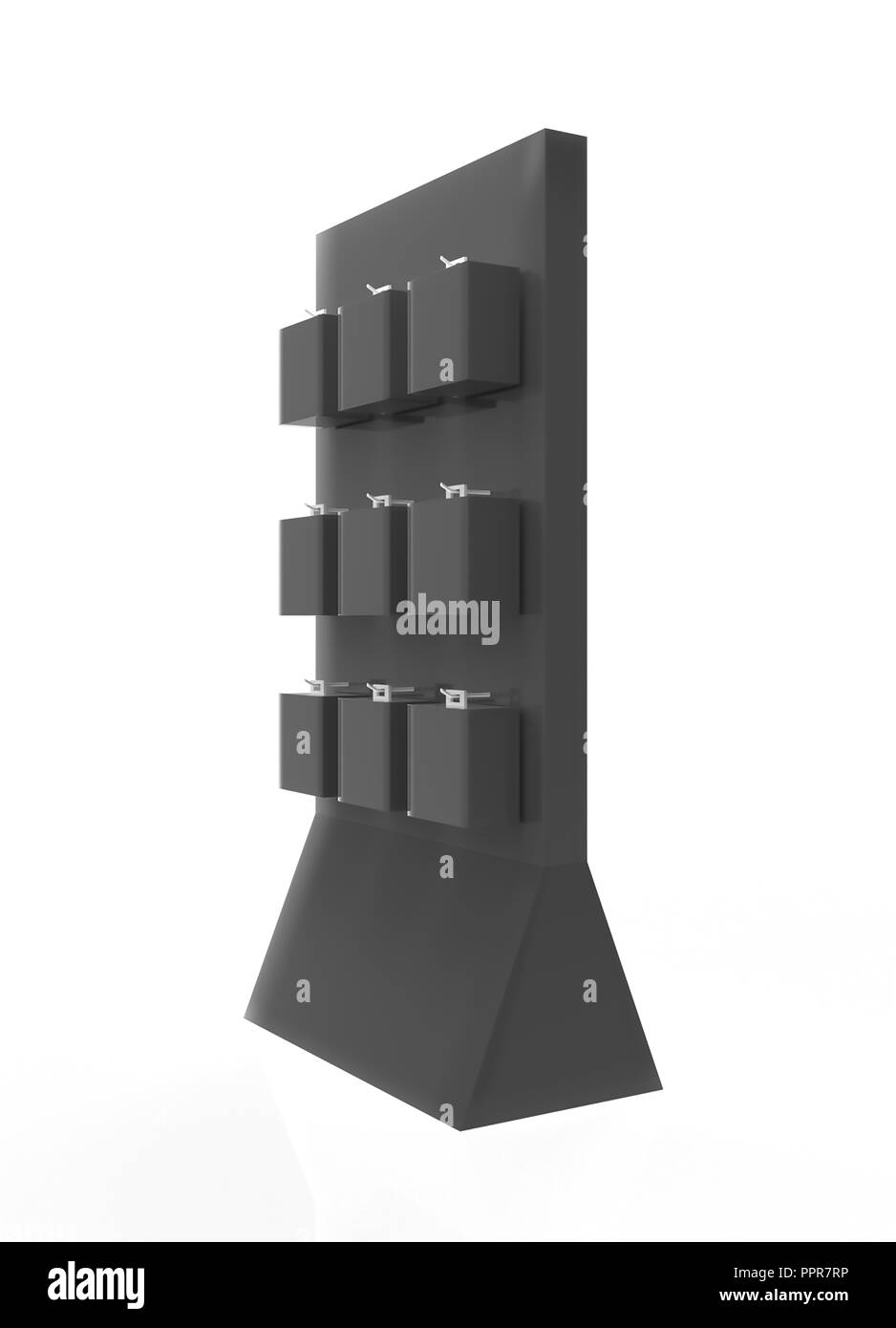 Telefon Zubehör Ständer, retail Display stand mit Haken für Produkt-, Anzeige steht auf weißem Hintergrund. 3D-Darstellung Stockfoto