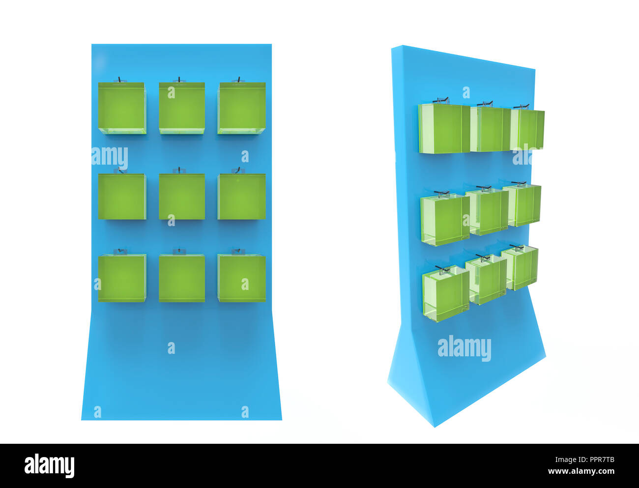 Telefon Zubehör Ständer, retail Display stand mit Haken für Produkt-, Anzeige steht auf weißem Hintergrund. 3D-Darstellung Stockfoto