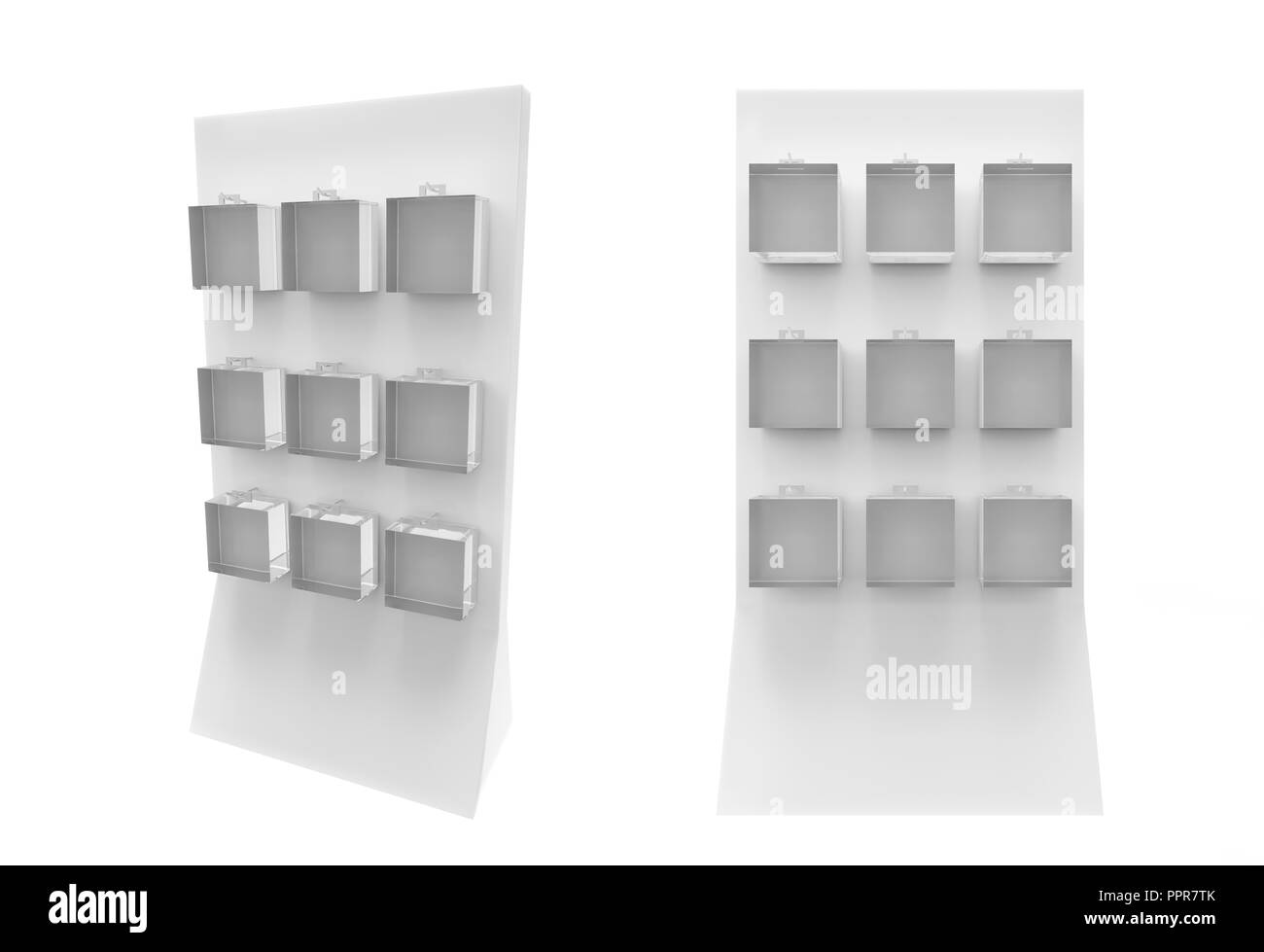 Telefon Zubehör Ständer, retail Display stand mit Haken für Produkt-, Anzeige steht auf weißem Hintergrund. 3D-Darstellung Stockfoto