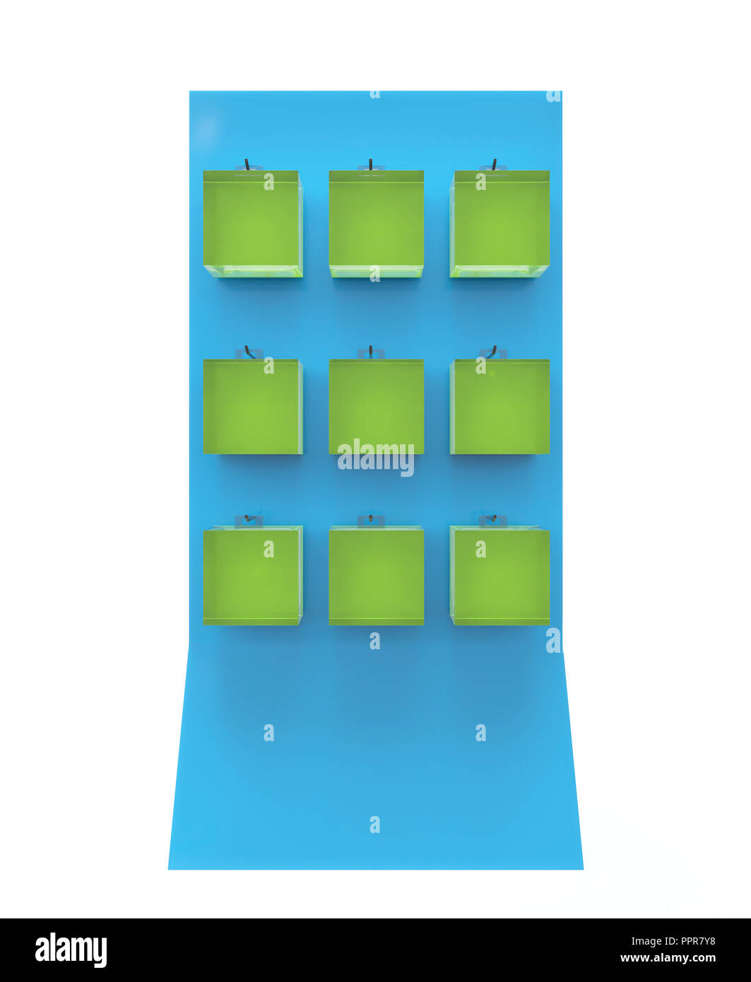 Telefon Zubehör Ständer, retail Display stand mit Haken für Produkt-, Anzeige steht auf weißem Hintergrund. 3D-Darstellung Stockfoto