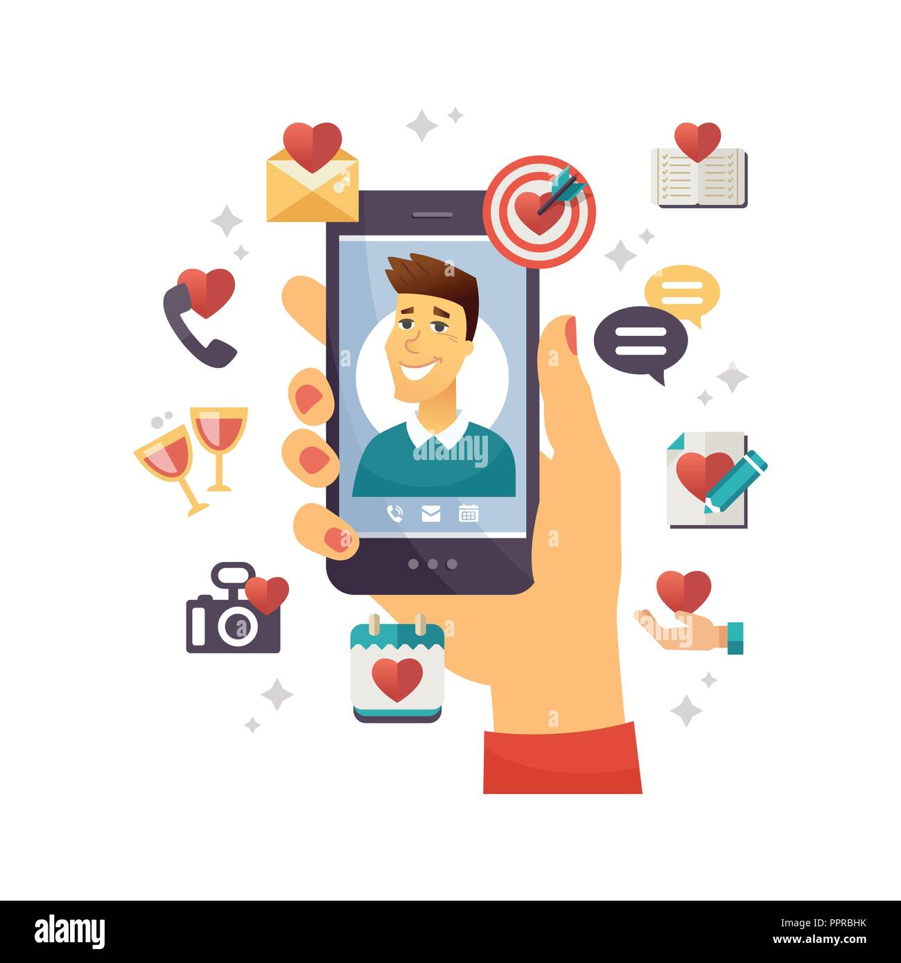 Online Dating-App - moderne Vektor bunte Illustration Stock Vektor
