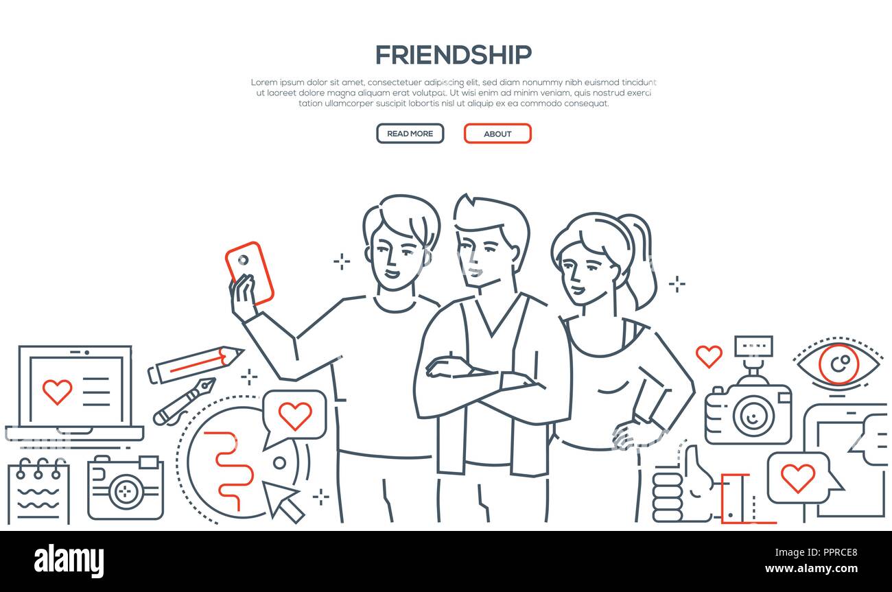 Freundschaft - Line Design Stil vektor Web Banner Stock Vektor