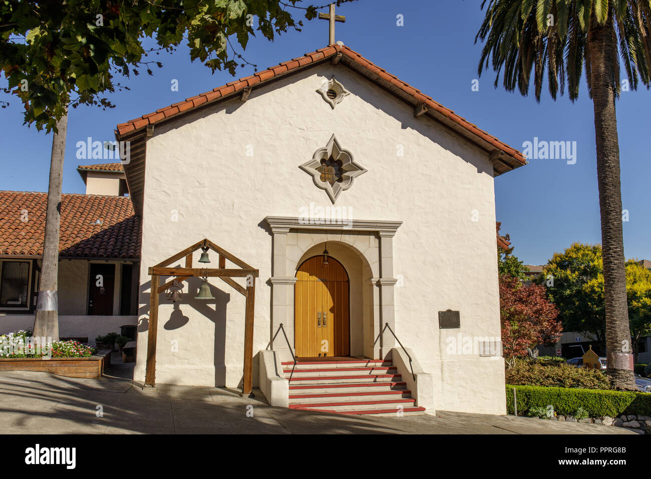 Außenfassade der Mission San Rafael Arcangel. Stockfoto