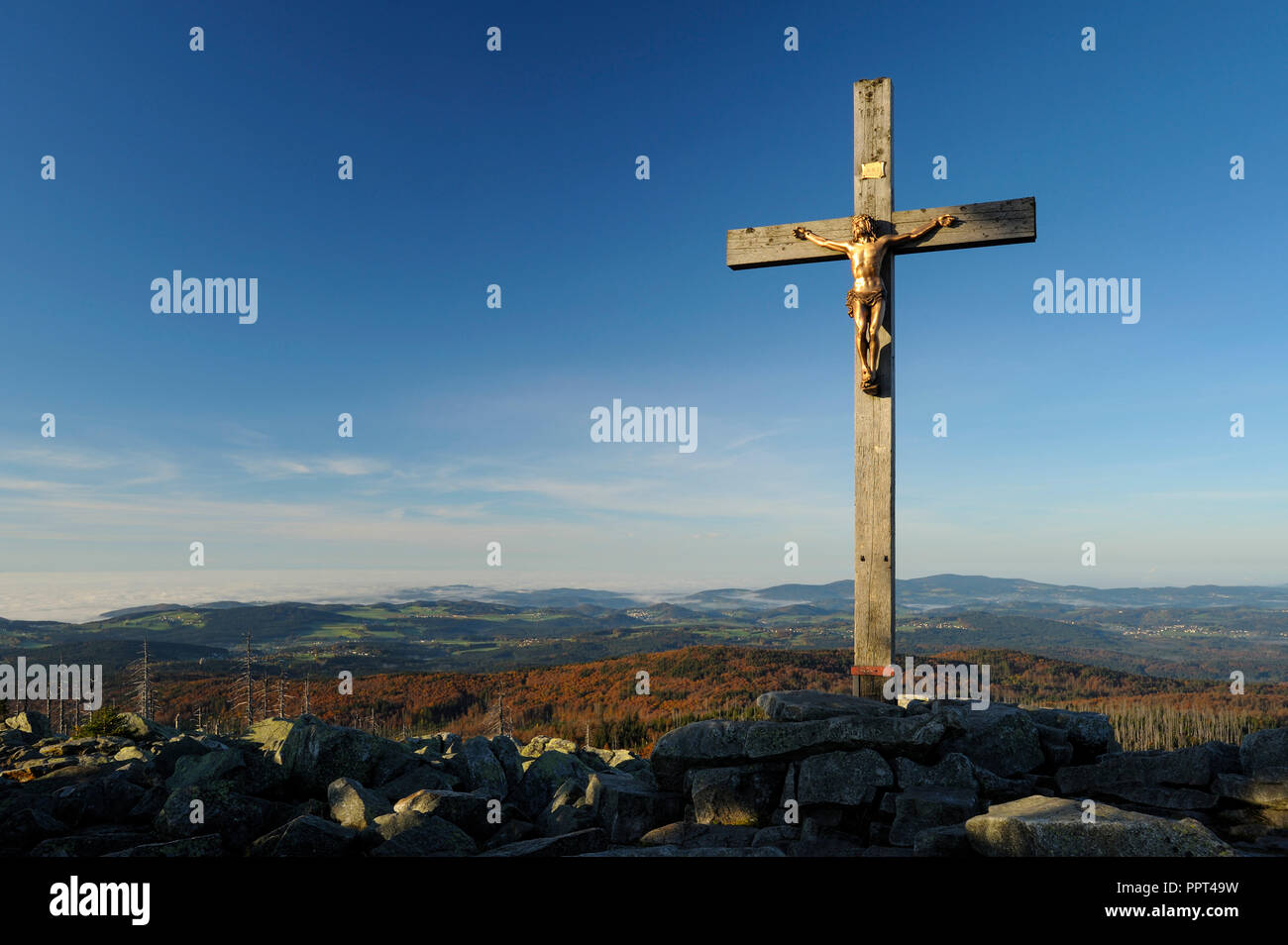 Gipfel des Lusen, Oktober, Lusen, Nationalpark Bayerischer Wald, Deutschland Stockfoto