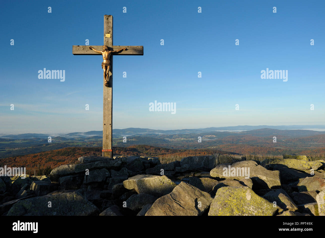 Gipfel des Lusen, Oktober, Lusen, Nationalpark Bayerischer Wald, Deutschland Stockfoto