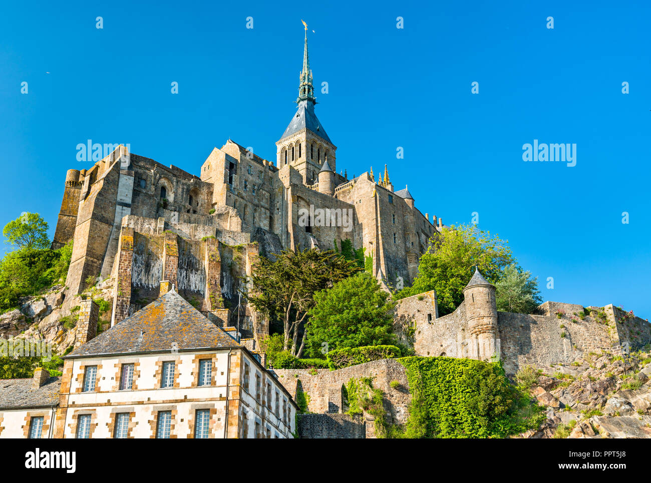 Blick auf den Mont-Saint-Michel, einem berühmten Abtei in der Normandie, Frankreich Stockfoto