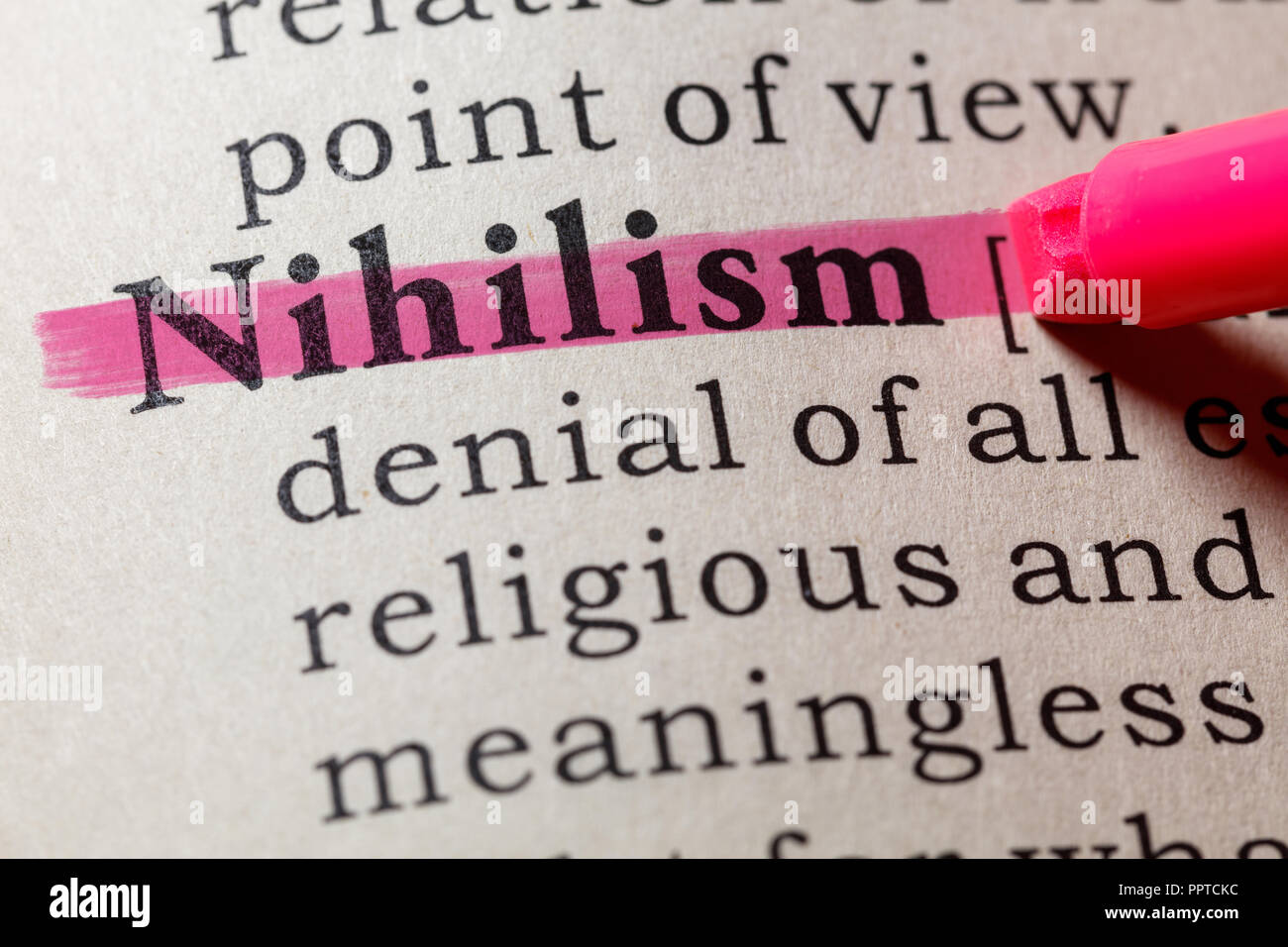 Fake Wörterbuch, Wörterbuch Definition des Wortes Nihilismus. Einschließlich der wichtigsten beschreibende Wörter. Stockfoto