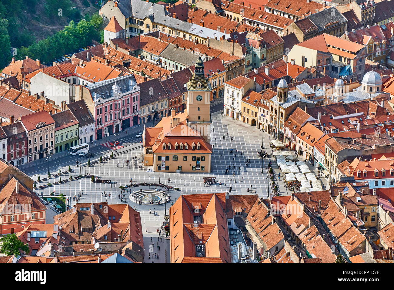 Luftbild der Altstadt in Kronstadt, Siebenbürgen, Rumänien Stockfoto