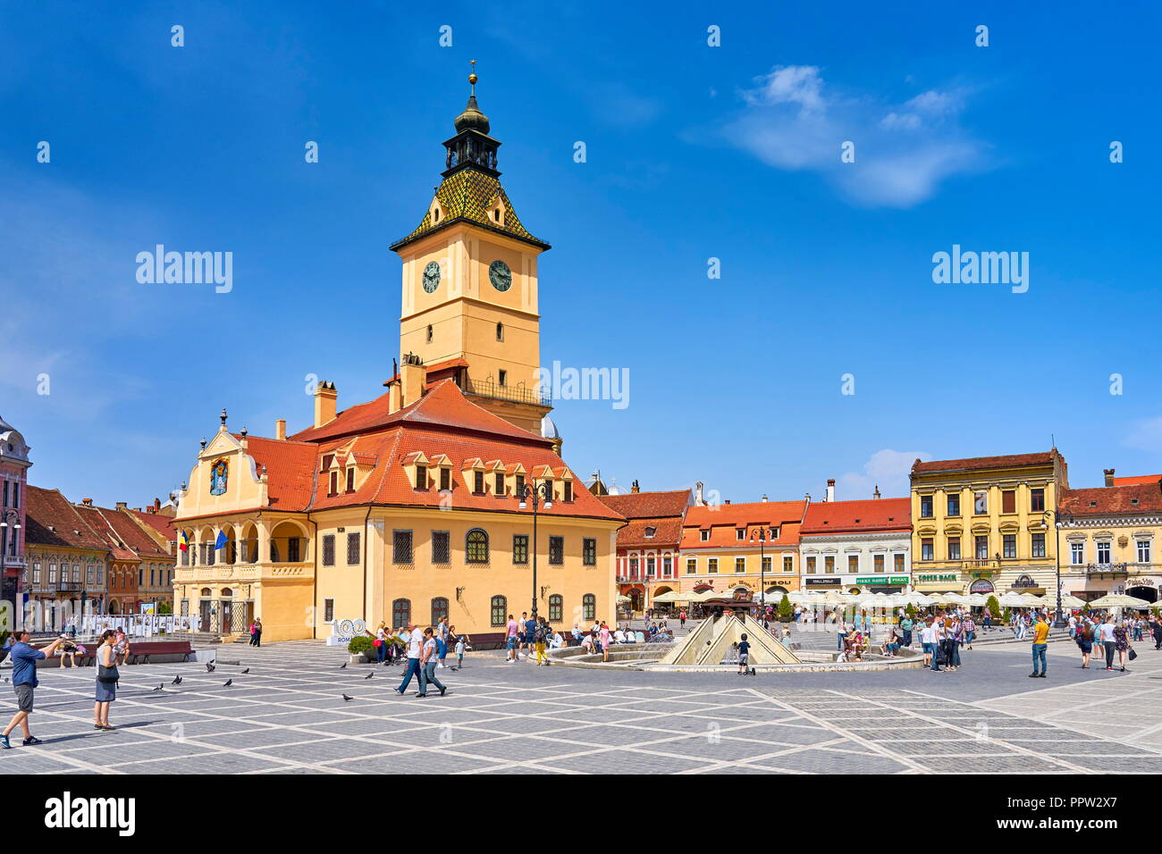 Brasov Rat Square, Brasov, Siebenbürgen, Rumänien Stockfoto