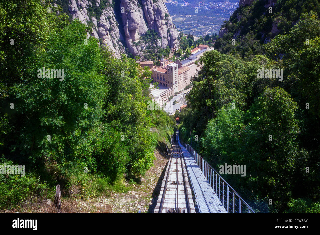 Abtei Santa Maria de Montserrat. Es beherbergt die Jungfrau von Montserrat, der Liebling in Katalonien Stockfoto