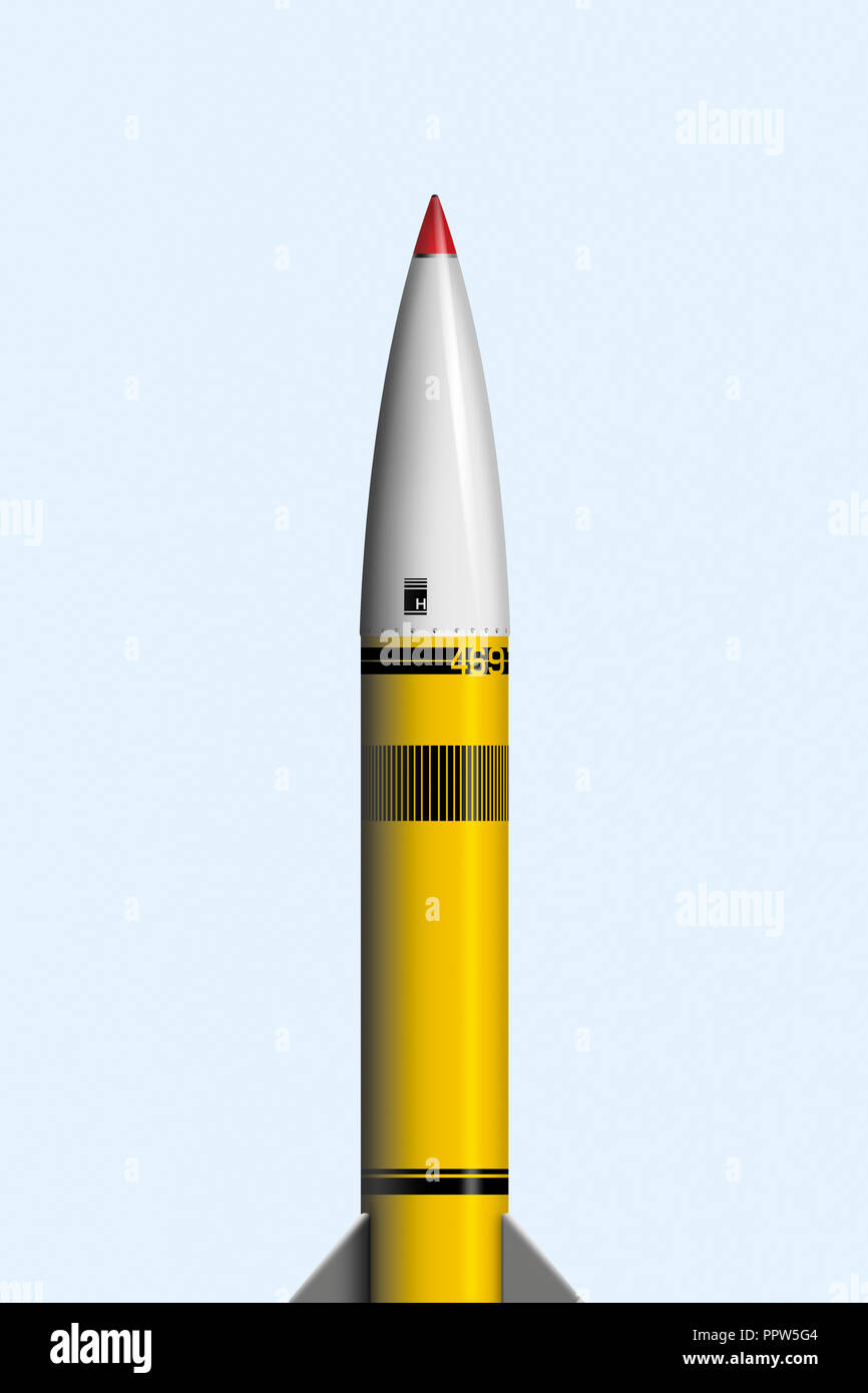 Gelb Weiß Rakete Rakete militärische Verteidigung Technologie Stockfoto
