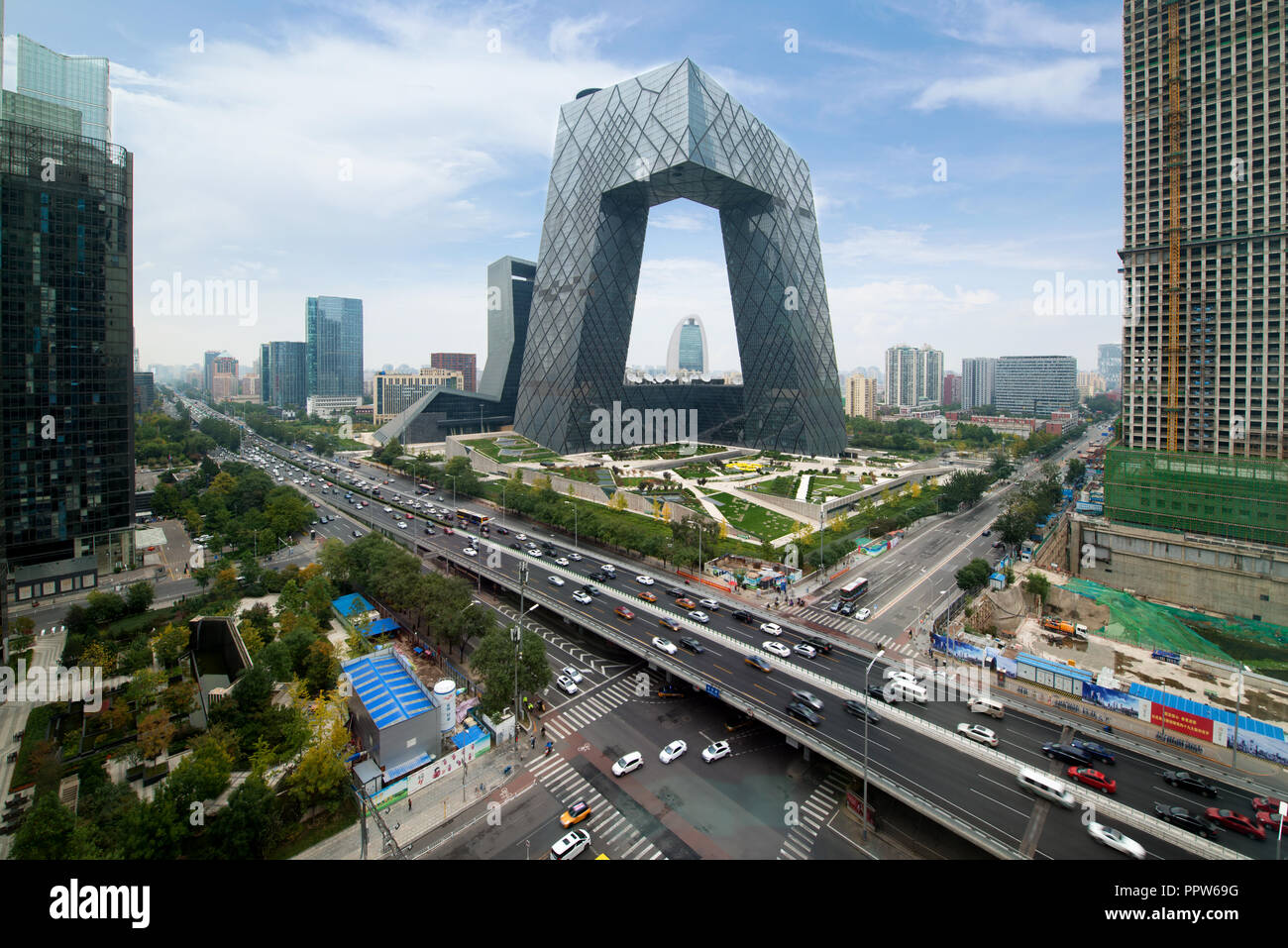 China Peking City. China Central Television (CCTV) Gebäude ist sehr spektakulär in Peking, China. Stockfoto